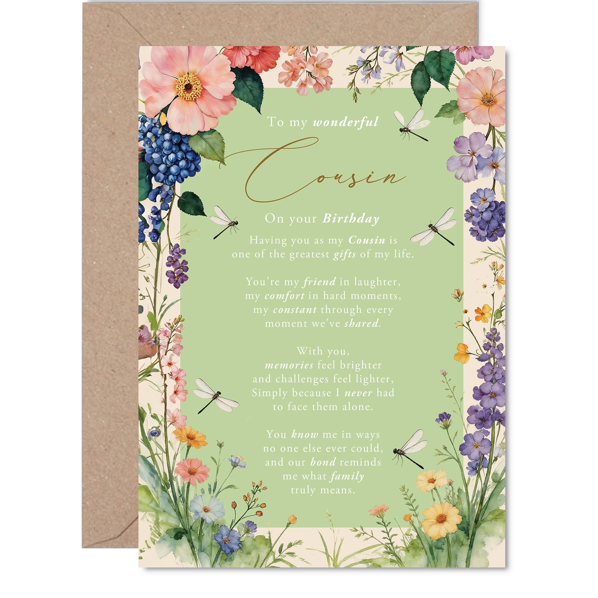 Birthday Card for Cousin - Brighten Their Birthday - Beautiful Floral Design with Heartfelt Message - A Touch of Family Warmth - A5, Envelope Included