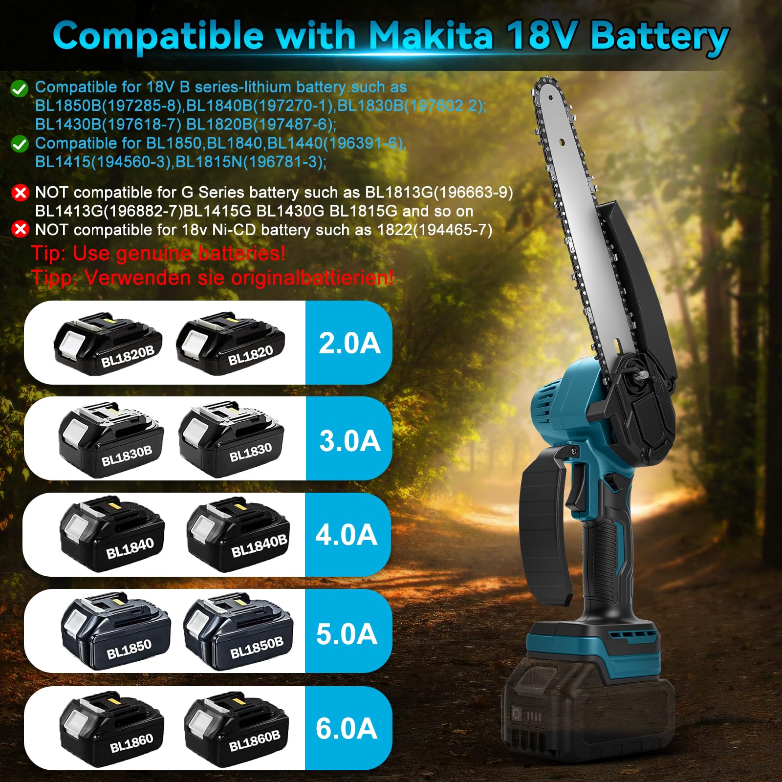 2-in-1 8-Zoll Teleskop-Astsäge bürstenlos Kompatibel mit Makita 18V Akku | Teleskop-Kettensäge, 50 ml Öltank, Arbeitsreichweite 4 m für Baum- und Astschnitt sowie Gartenpflege, ohne Akku