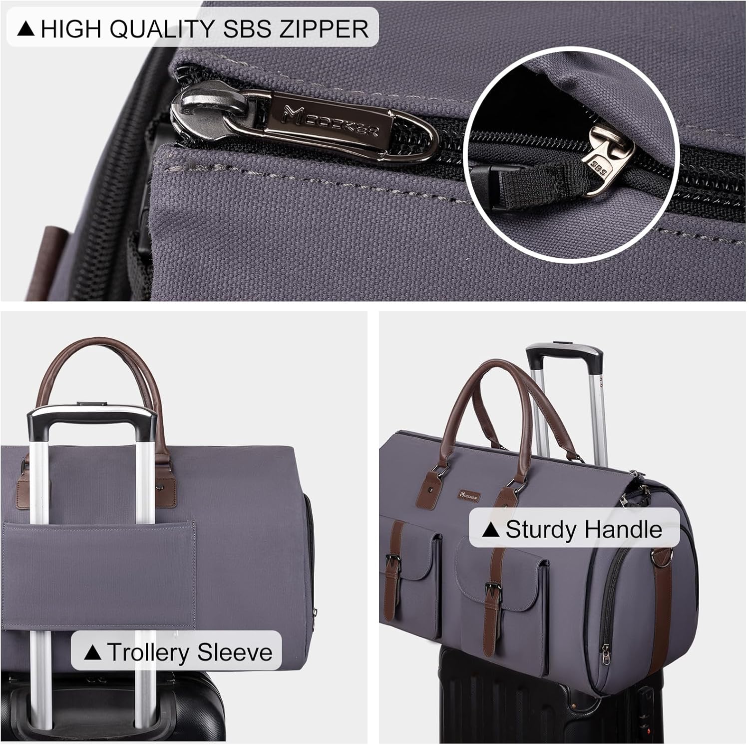 Modoker Garment Convertible Weekender Bag,Carry on Canvas Garment Duffle Bag Heavy Duty Overnight Bags for Men Women, Blue - Image 4