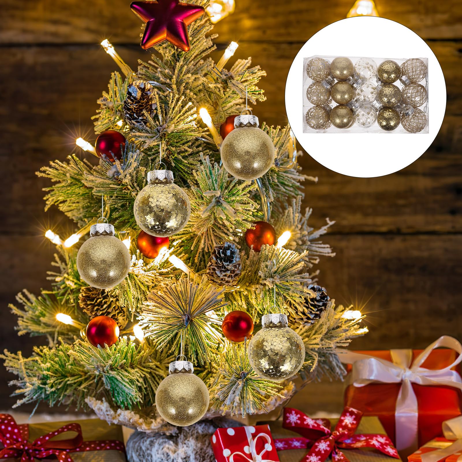 Toyvian 60 Pièces Boules de Noël Suspendues en Plastique pour Sapin, | Réutilisables et Faciles à Accrocher, Usage Arbre de Noël, Fête Familiale ou Mariage, Lot Décoratif