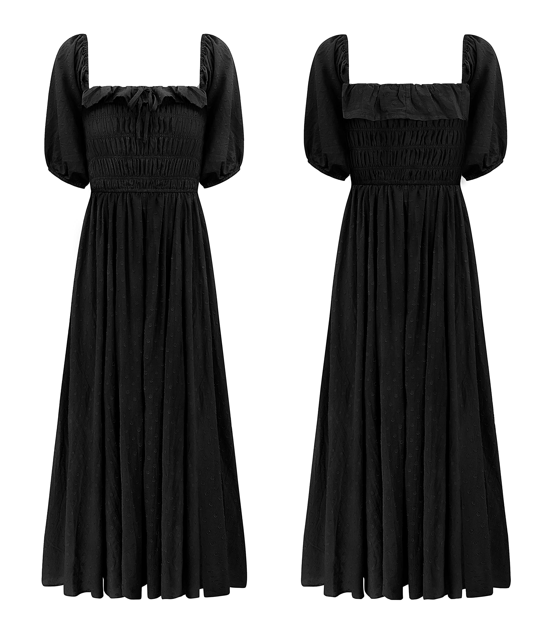 R.Vivimos Women Summer Half Sleeve Cotton Ruffled Vintage Elegant Backless A Line Flowy Long Dresses: Medium Black-1