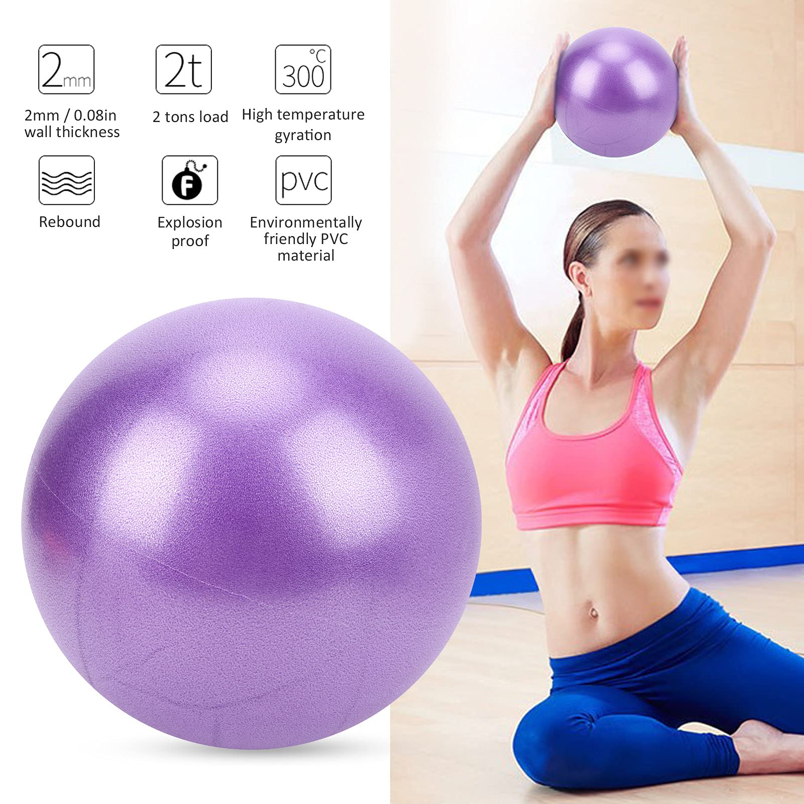 equlup Pilates Ball, 25cm/9.8in Yoga Ball Heavy Duty PVC Mini Exercise Ball Explosion Proof Fitness Balls Balance Ball Stability Ball for Core Training (Purple)