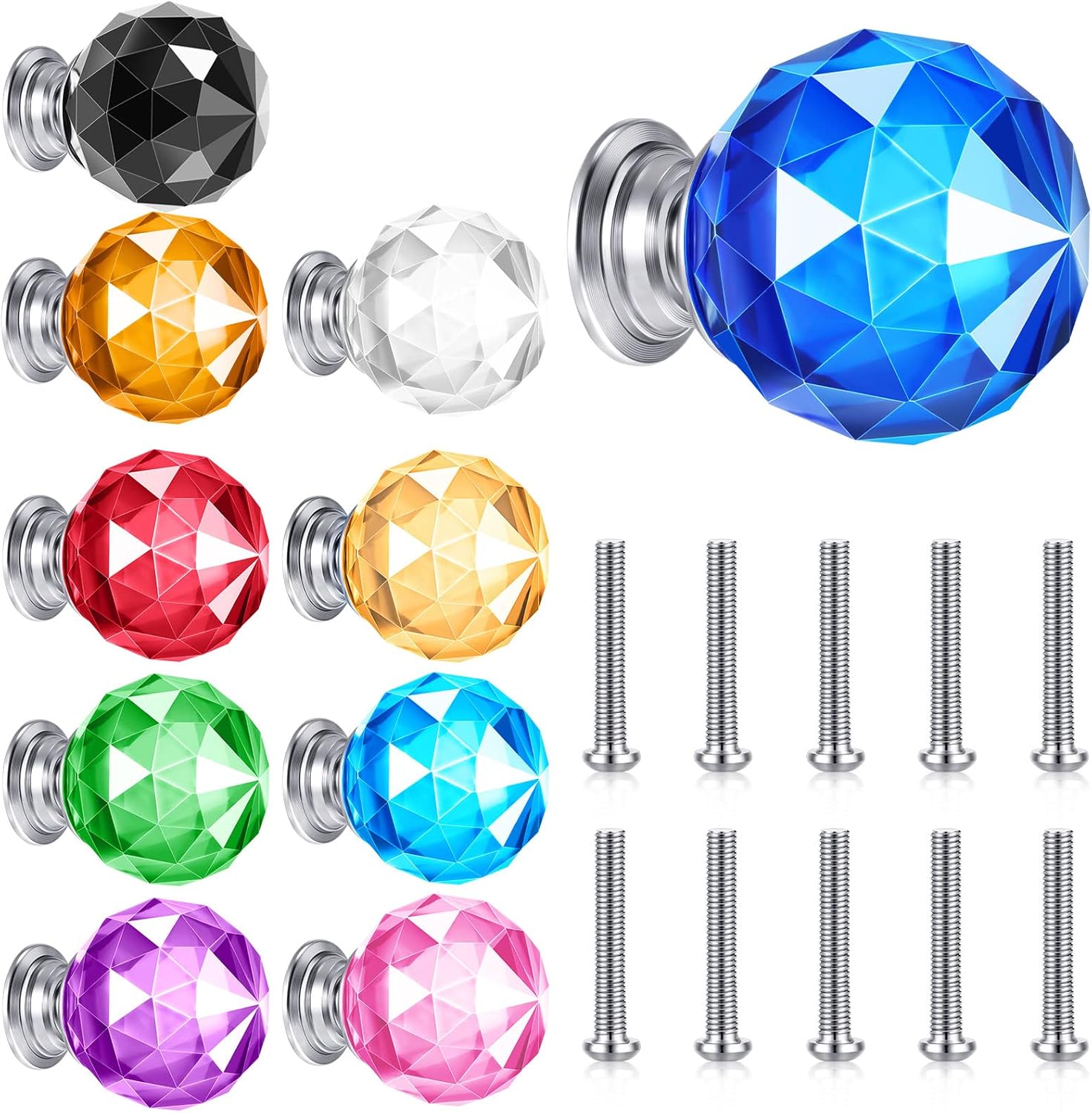Youyole 10 Pcs Colorful Drawer Crystal Knobs 30mm Glass Pull for Cabinets and Drawers Knobs for Dresser Drawers and Kitchen(Artsy Style)