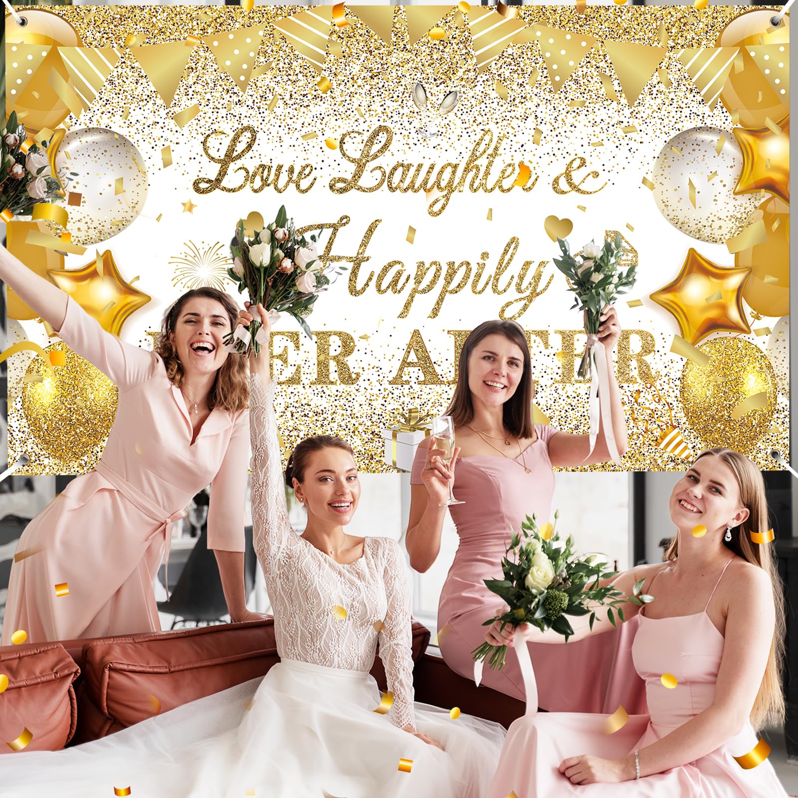 Amazon.com: White Gold Bridal Shower Decorations Love Laughter and Happily  Ever After Banner Backdrop Wedding Shower Banner Happily Ever After  Decorations White Gold Wedding Bridal Engagement Party Supplies : Toys &  Games