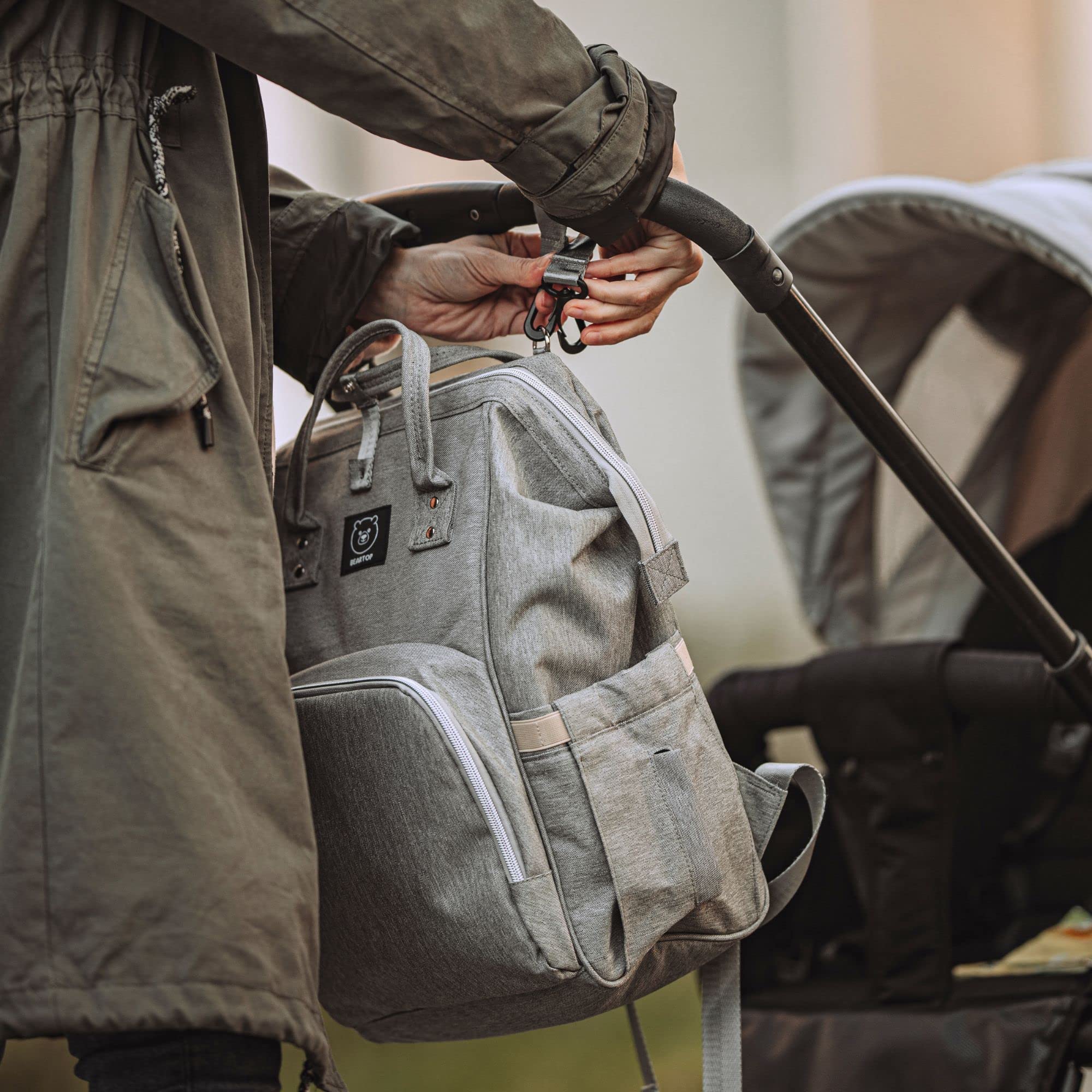 BEARTOP Zaino fasciatoio Premium, fasciatoio e gancio per passeggino, con molto spazio per riporre oggetti, diversi colori, con scomparto umido e isolante