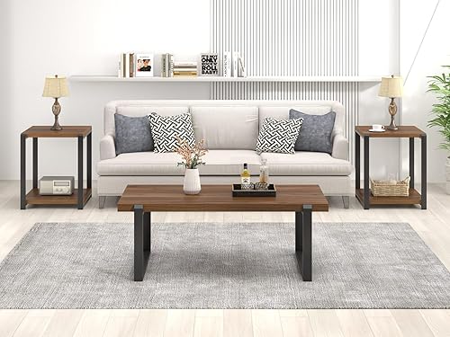 Miniatura 25 de FOLUBAN Mesa de centro rústica, moderna mesa central industrial de madera y metal para sala de estar, roble de 47 pulgadas Roble,Negro