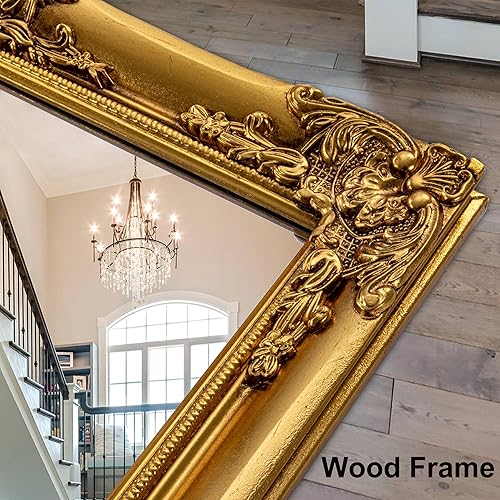 Miniatura 2 de Chende Espejo de pared decorativo de 24 x 36 pulgadas para decoración, espejo de sala de estar con marco ondulado, espejo de madera de granja