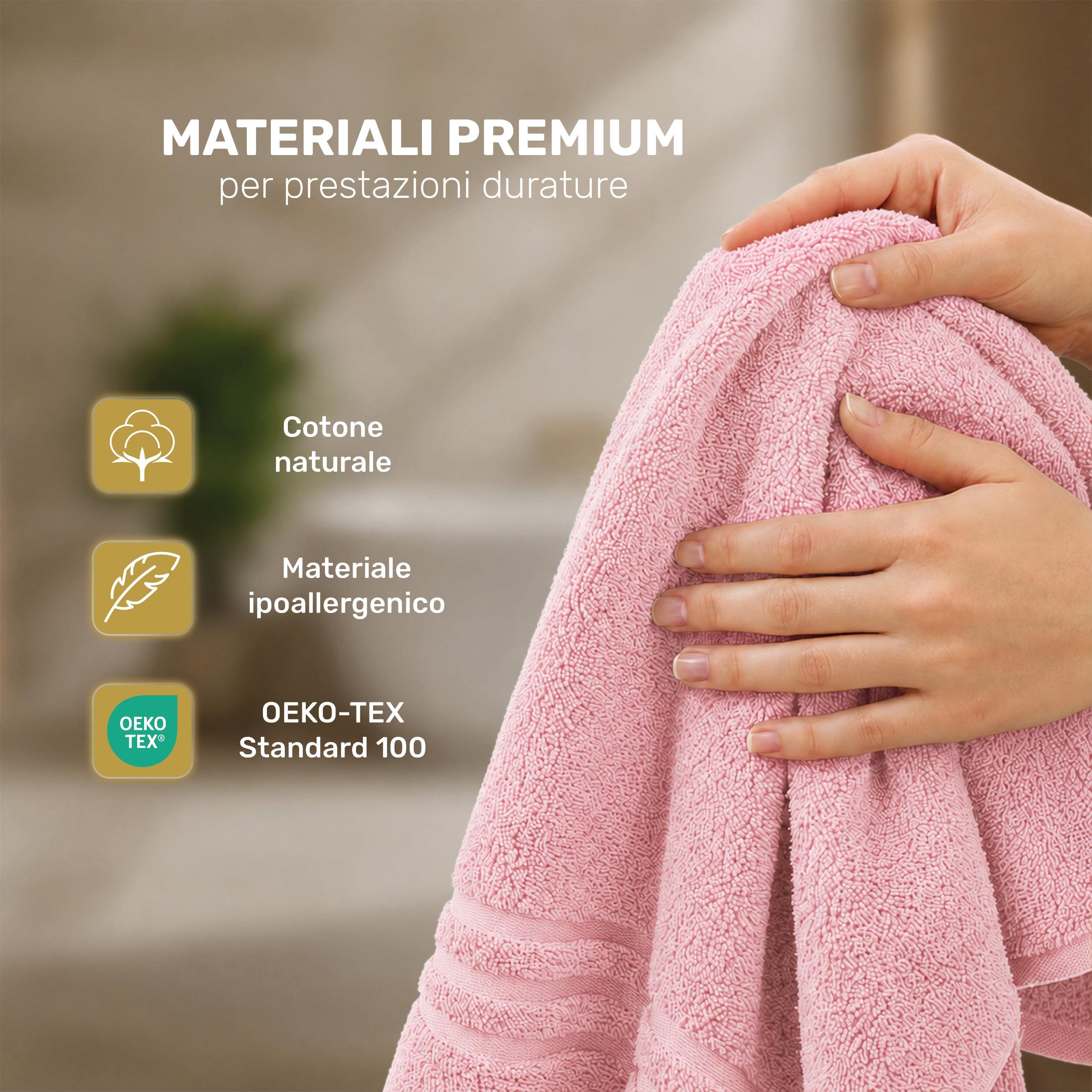 Lavea® Asciugamani Viso 50x100 cm – Set da 4 in Spugna di Cotone 100% Morbidi e Assorbenti – Ideali come Asciugamani Bagno e per le Mani per Casa, Hotel e Spa – Rosa pastello