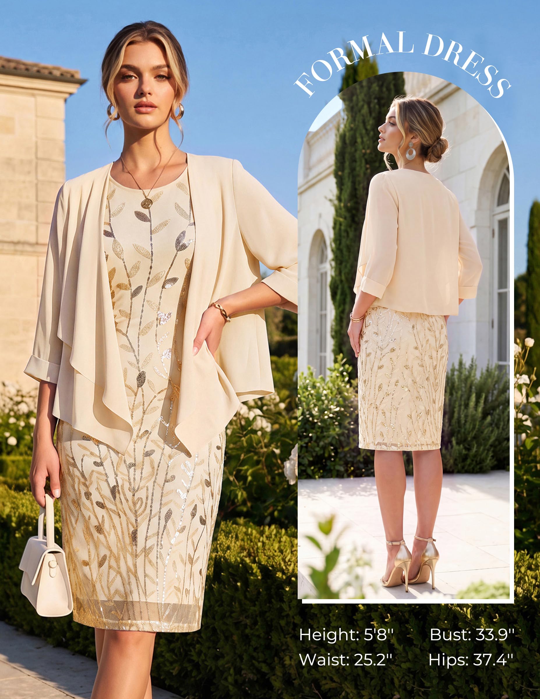 GRACE KARIN Damen 2-Teiliges Besticktes Mutter Hochzeit Kleid mit Jacke