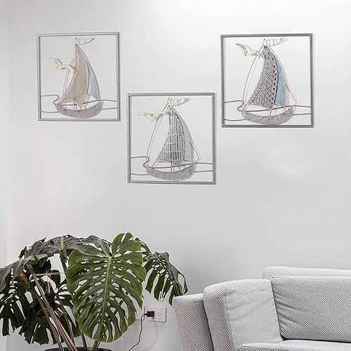 Miniatura 7 de Deco De Ville Diseño moderno contemporáneo, estilo náutico, velero, botes temáticos de metal, escultura de pared, decoración marina, velero, H