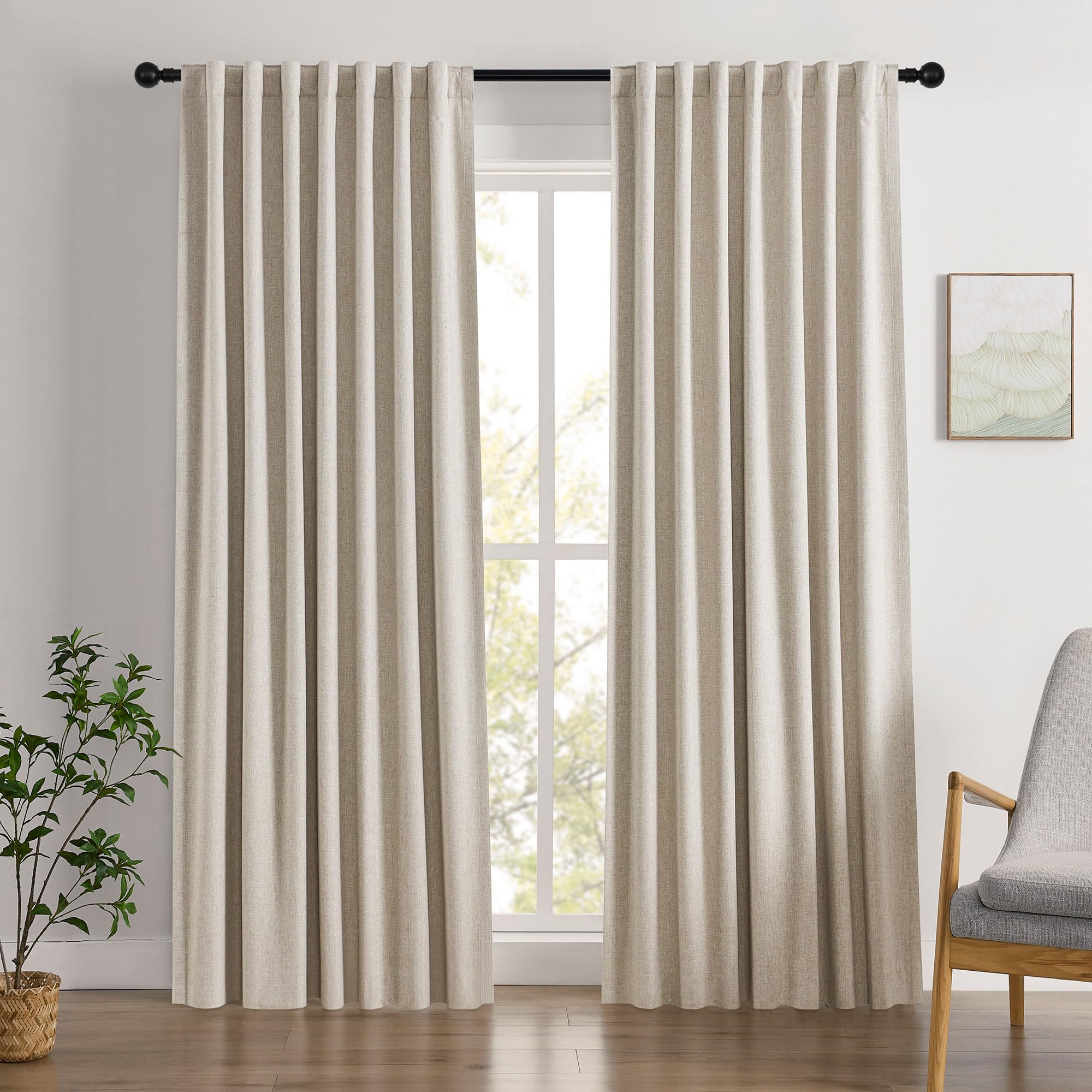 BSfullts Blackout Curtains 80 Inch Long for Lving Room Bedroom, Thermal Insulated Room Darkening Noise Reducing Linen Black Out Curtain 2 Panels Set