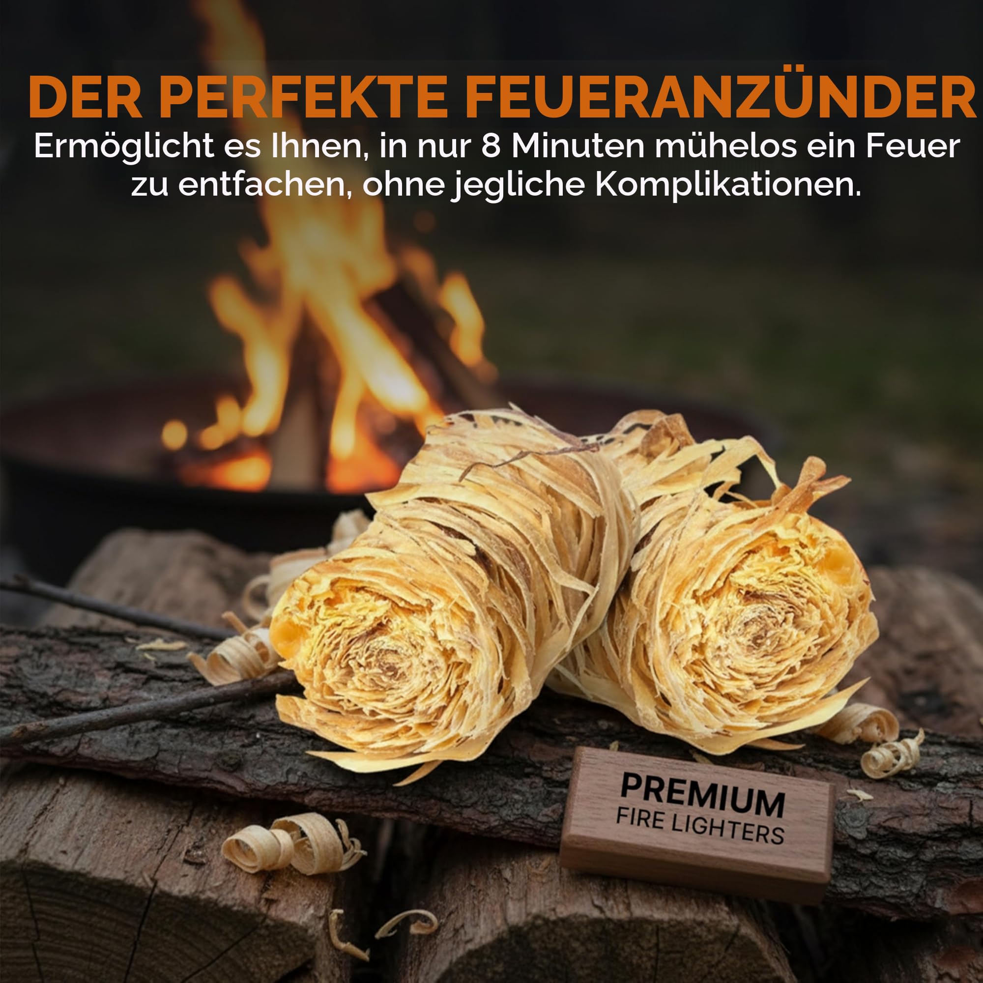 Premium Feueranzünder aus Naturholz, umweltfreundlich, Holzkohleanzünder, Holzwolle Feuerstarter für Grill, Pizzaöfen & Smoker sauber, sicher und geruchsneutral, 200 Stück, Holz