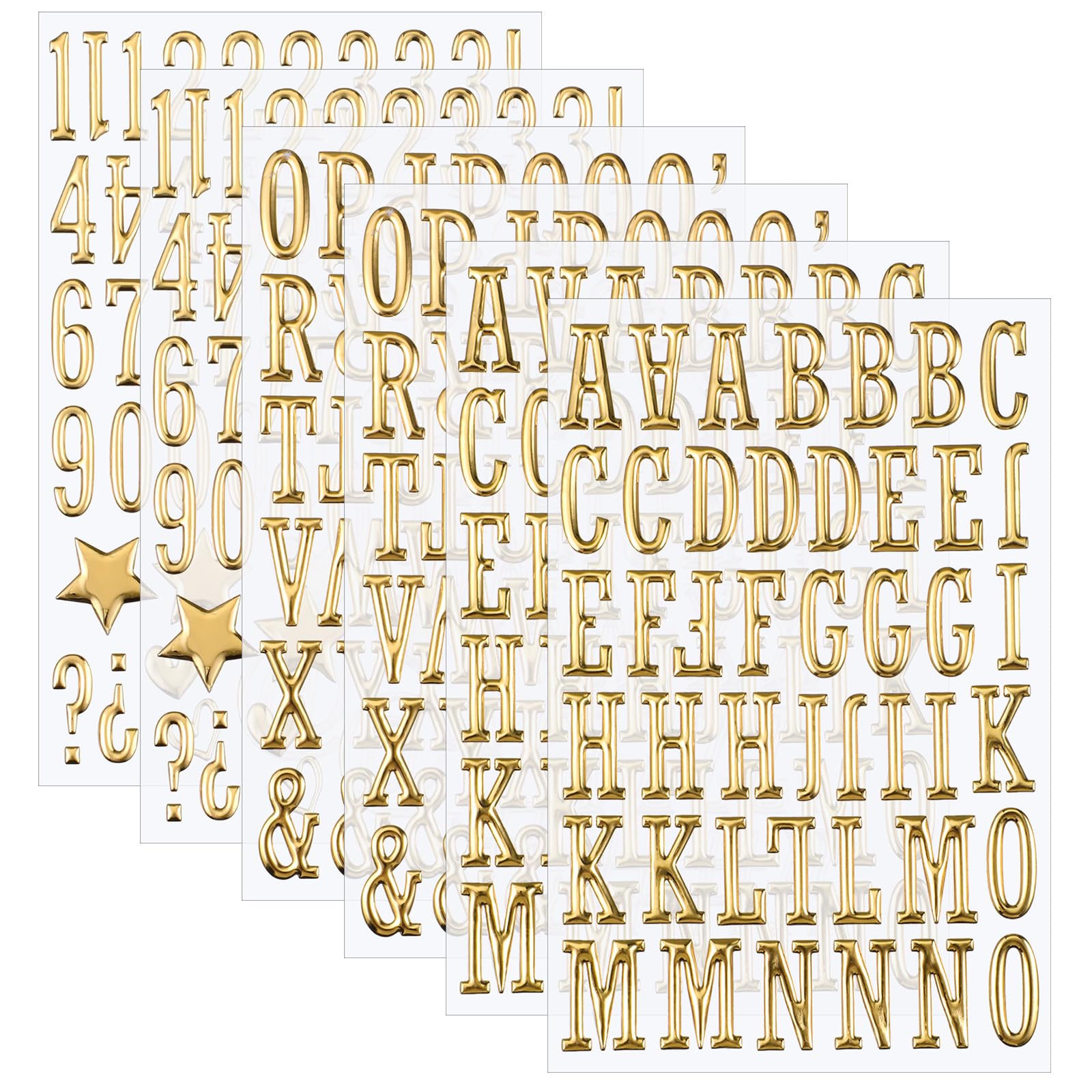 6 Sheets 3D Gold Letter and Number Stickers, Gold Puffy Letter and Number Stickers, 3D Golden Alphabet Sticker, Waterproof Golden Foam Sticker for Poster, Scrapbooking and Grad Cap Decoration (1 Inch)