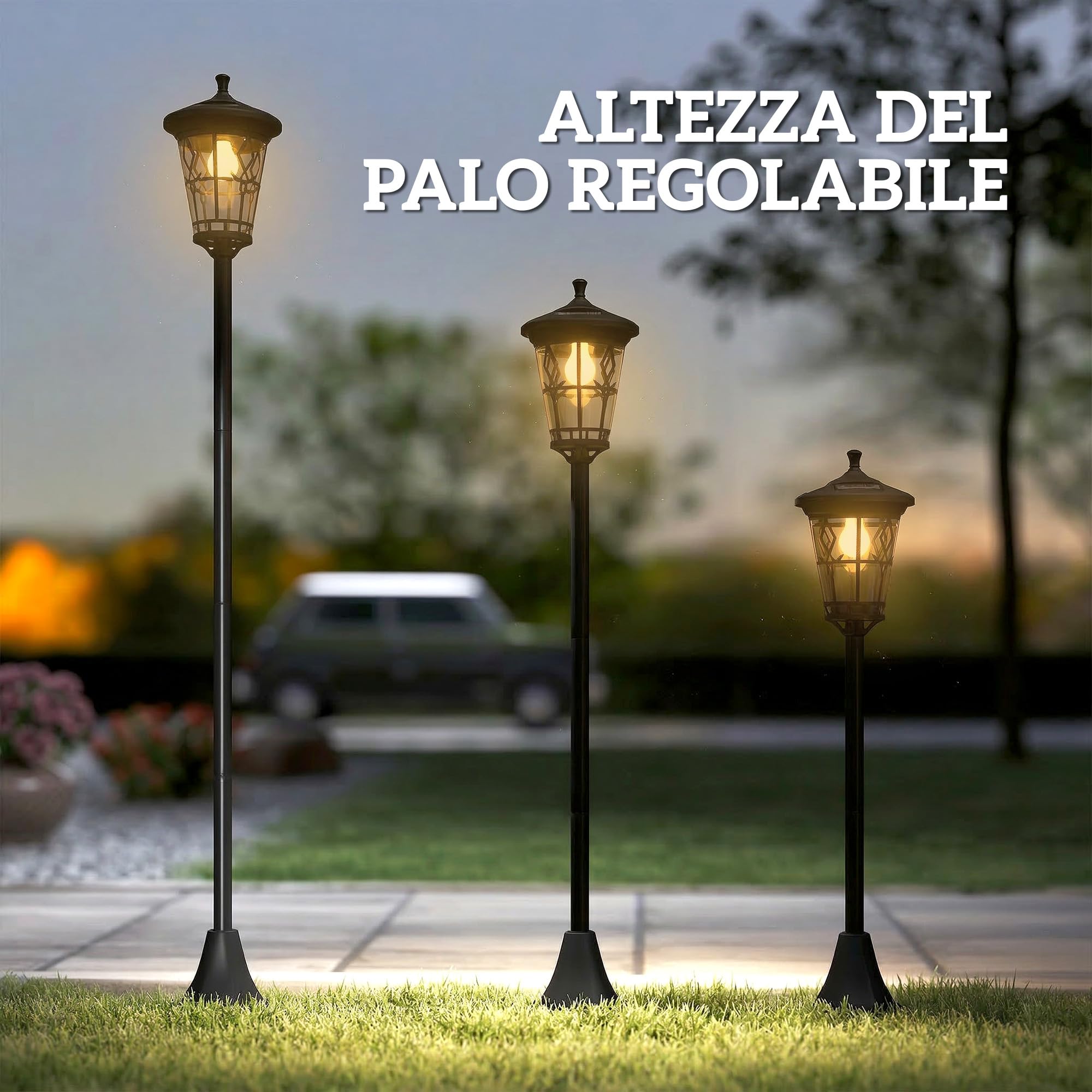 Outsunny Set di 2 Lampioni da Giardino Solari 1.86 m, Lampade da Giardino da Terra in Acciaio Inox con Altezza Regolabile, 2 Modalità Luminosità, IP44 Impermeabile per Esterno Patio Cortile Vialetto
