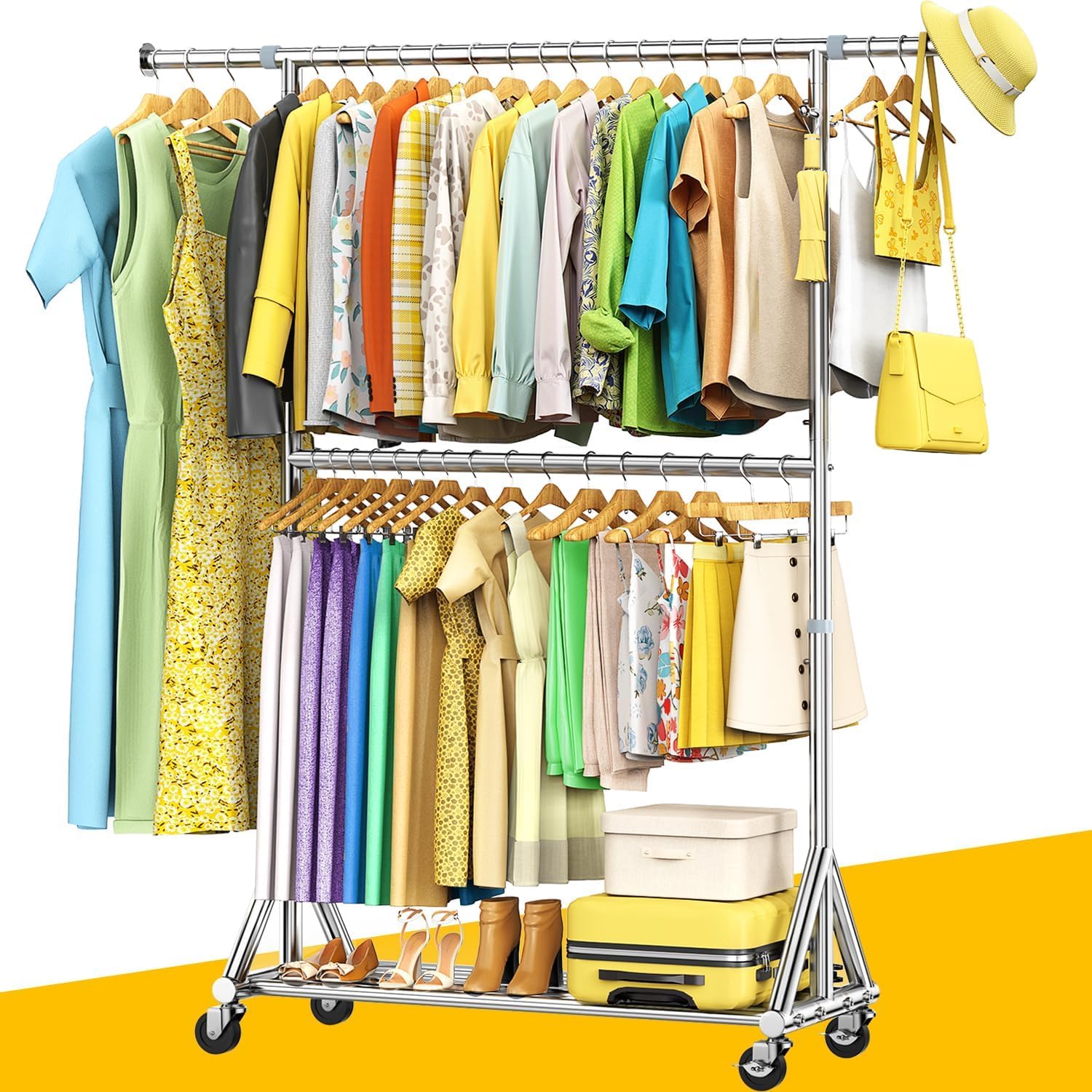 Photo 1 of 100% Stainless Steel Heavy Duty Clothes Rack Load 860 LBS, 2-Tier Rolling Garment Rack with Wheels, Adjustable Double Rod Clothing Rack for Hanging Clothes, Commercial Closet Rack for Coat Storage