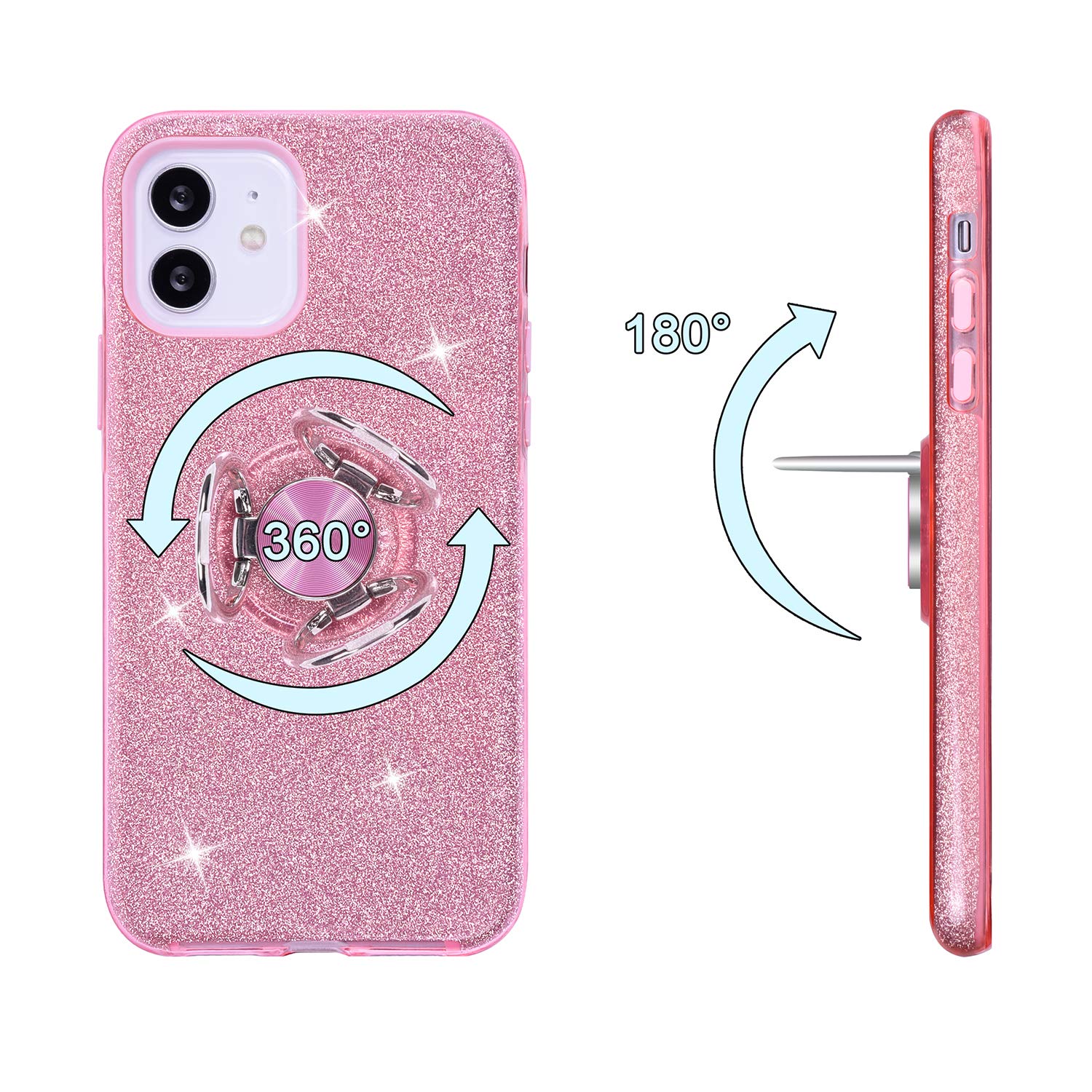 Coque Pour IPhone 11, Coque De Téléphone Wisdompro Pour IPhone 11, Jolie Coque De Protection à Paillettes Avec Anneau De Support Pour IPhone 11 De 6,1", Rose