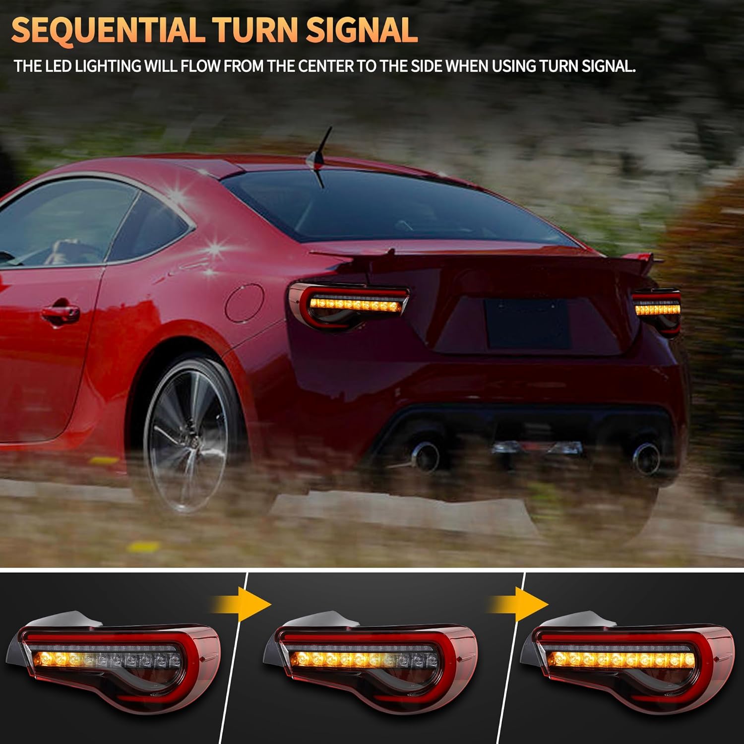 VLAND Tail Lights Compatible with Toyota 86 2012-2020 & Subaru BRZ 2013-2020/ Scion FRS 2013-2016, Rear Lights Assembly with Sequential Turn Signal, 1 Pair (Red)