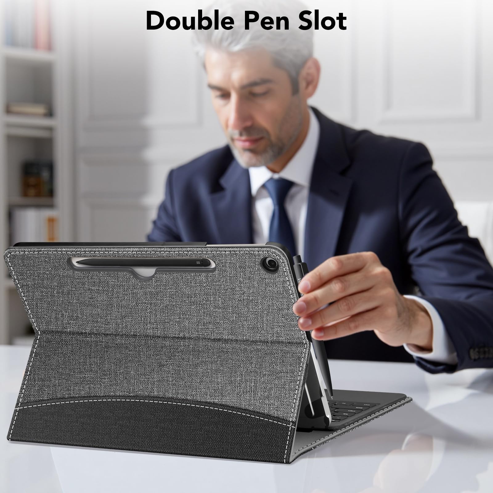 FINTIE Custodia per Microsoft Surface Pro 12 Pollici 1a Edition (2025), [Multi-angli] Portfolio Business Cover con Tasca e Portapenne, Compatibile con Tastiera Type Cover, (Grigio/Nero)
