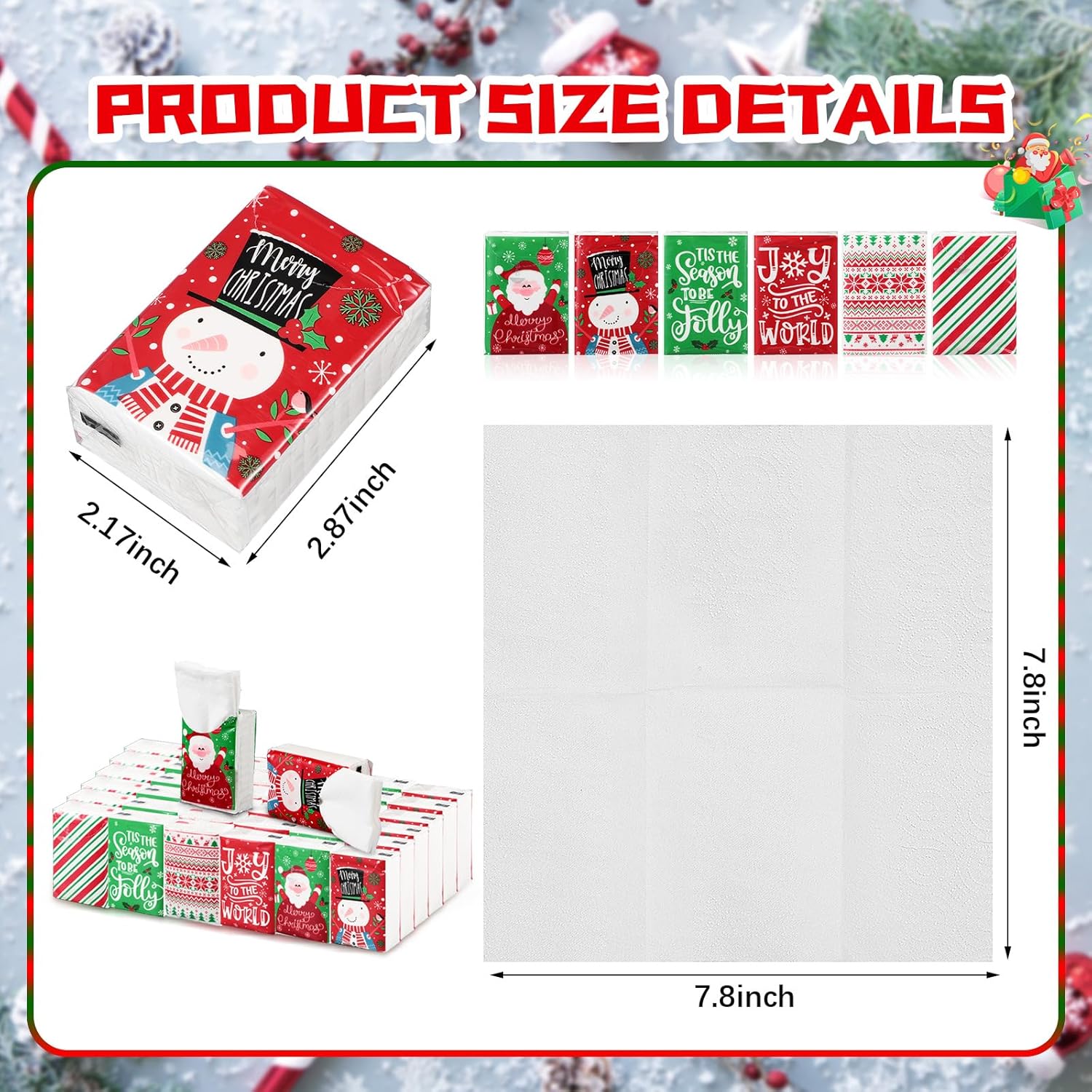 Sayglossy 120 Pcs Christmas Facial Tissues Christmas Travel Tissue Packs Pocket Tissues Travel Size Bulk in 3 Designs for Holiday Party Favors Supplies (Lovely)