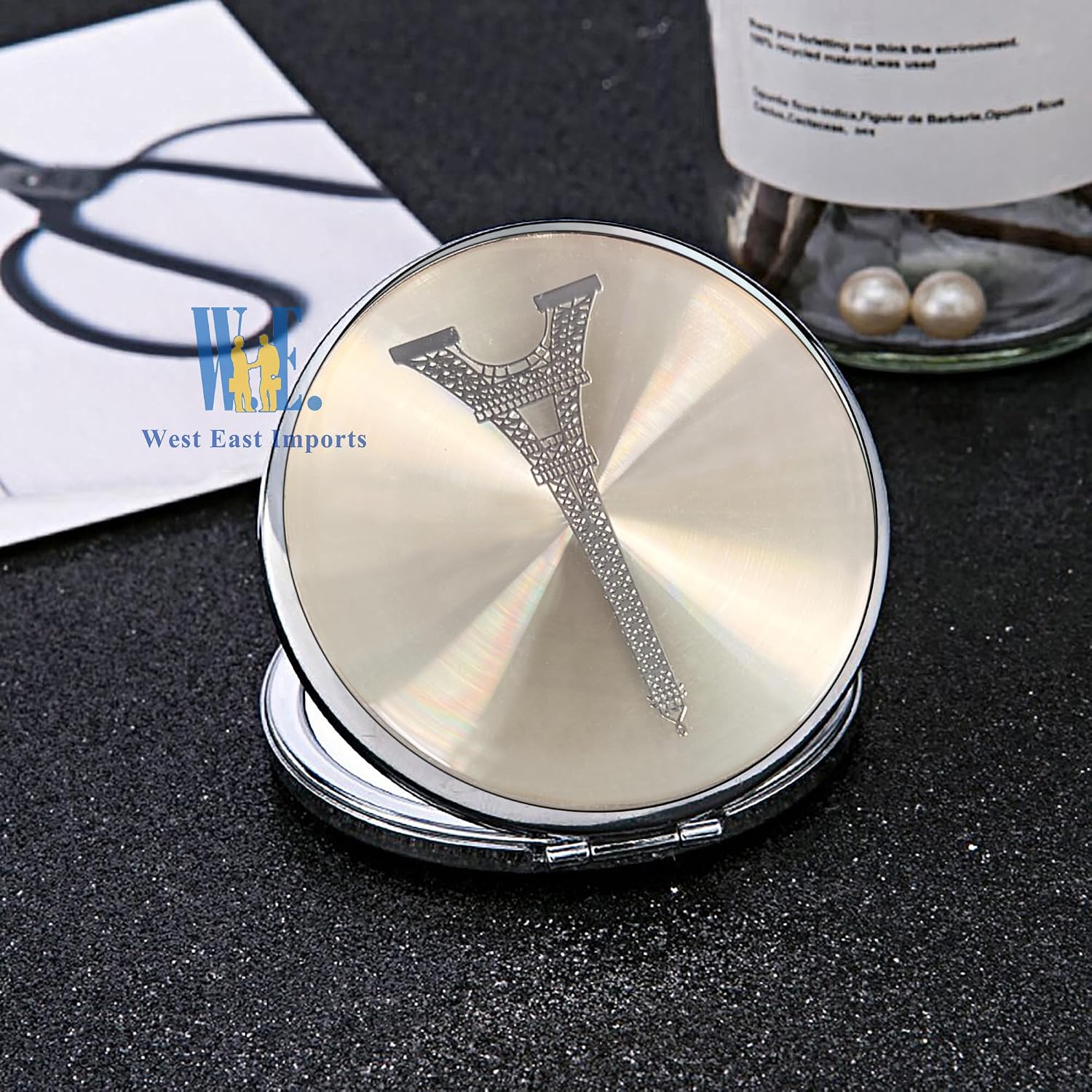 WE Paris Eiffel Tower Design Pink Mirror Compact Favor 12 PCS - French Birthday Gift Set/Cute Girl Woman Gift Purse Mirror