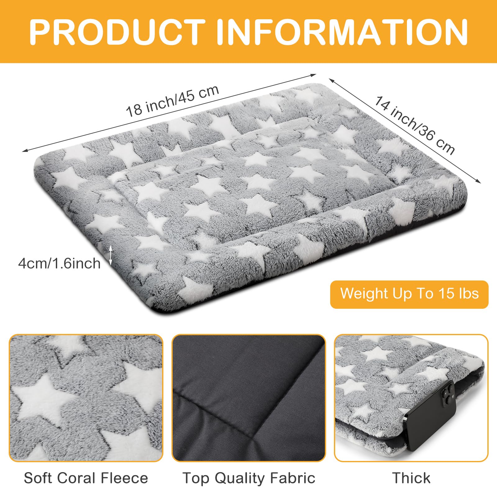 VitalCozy Lot de 4 Tapis réversibles pour Cage pour Chien - Lavable en Machine - Motif étoile - pour Cage - pour Chiens de Petite, Moyenne et Grande Taille (45,7 x 35,6 x 4,6 cm, Noir)