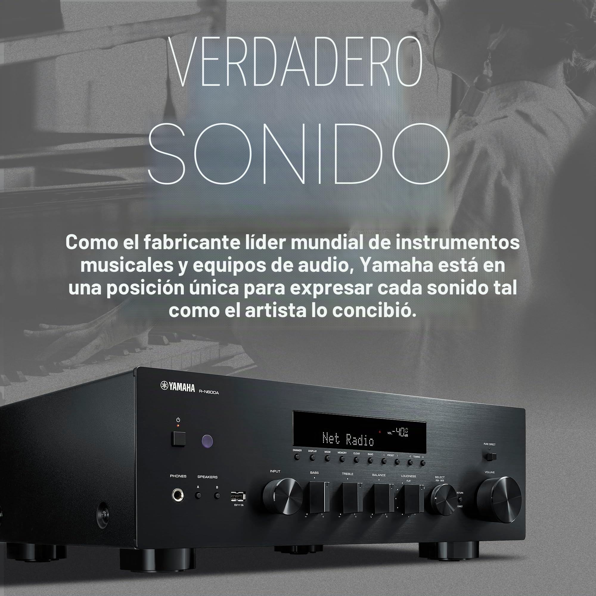 Yamaha R-N600A Receptor de canales Hi-Fi, con MusicCast y streaming inalámbrico, audio de alta resolución, SABRE DAC y Pure Audio Fidelity, negro