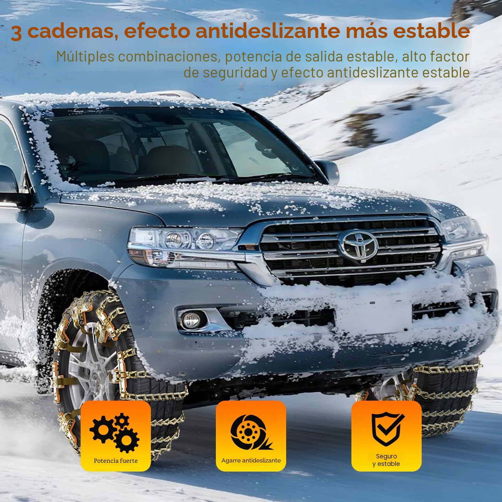 Paquete de 6 cadenas de nieve para automóviles y furgonetas, cadenas de hierro de 3 eslabones para neumáticos de 195 a 265 mm, cadenas de nieve antideslizantes resistentes para nieve y barro de