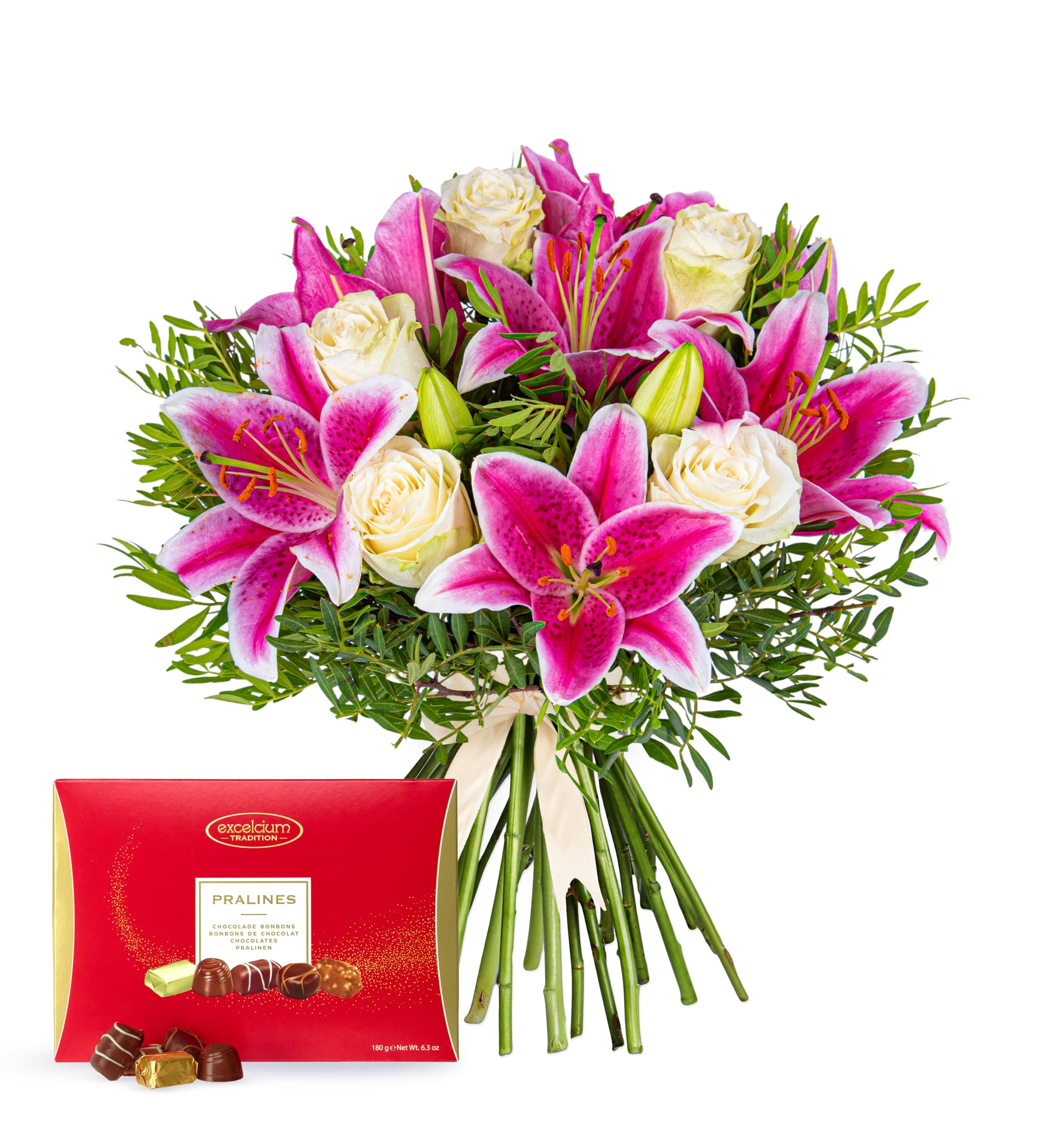 Pink Lilies Rose Bouquet Chocolates – Fresh Cut Flowers – Birthday Surprise – Anniversary Present – Next Day Delivery – Thank You Gesture – Floral Arrangement – Gift Idea for Her