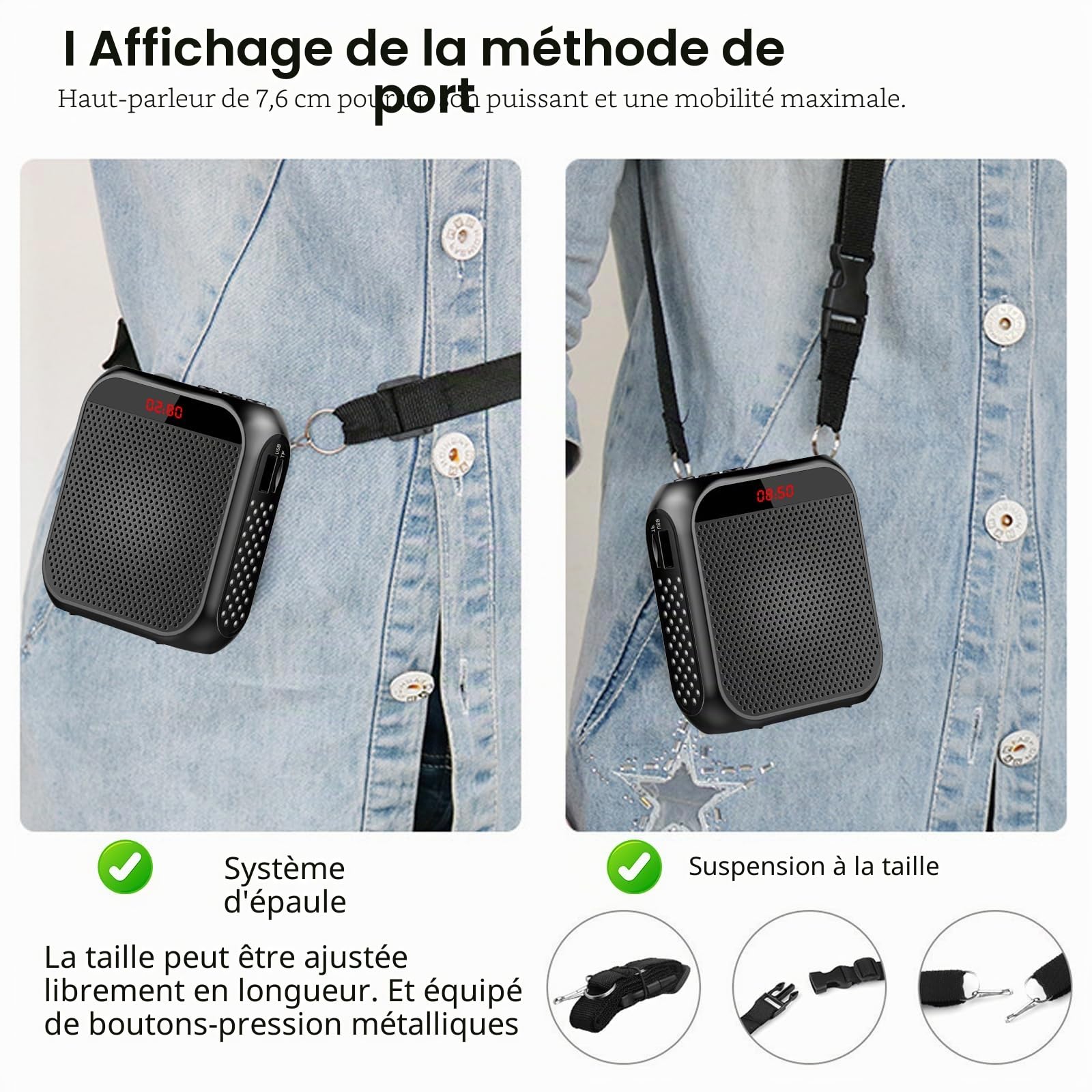 Amplificateur de voix sans fil Haut-parleur portable rechargeable avec micro Batterie 2200 mAh Mini amplificateur pour entraîneurs, enseignants, guides