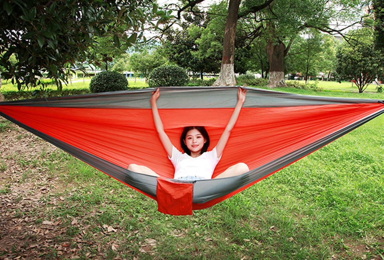 Hamaki na zewnątrz Camping Essentials przenośny hamak 305 x 180 cm, podwójny hamak na zewnątrz, piesze wycieczki i turystyczny hamak kempingowy (A)