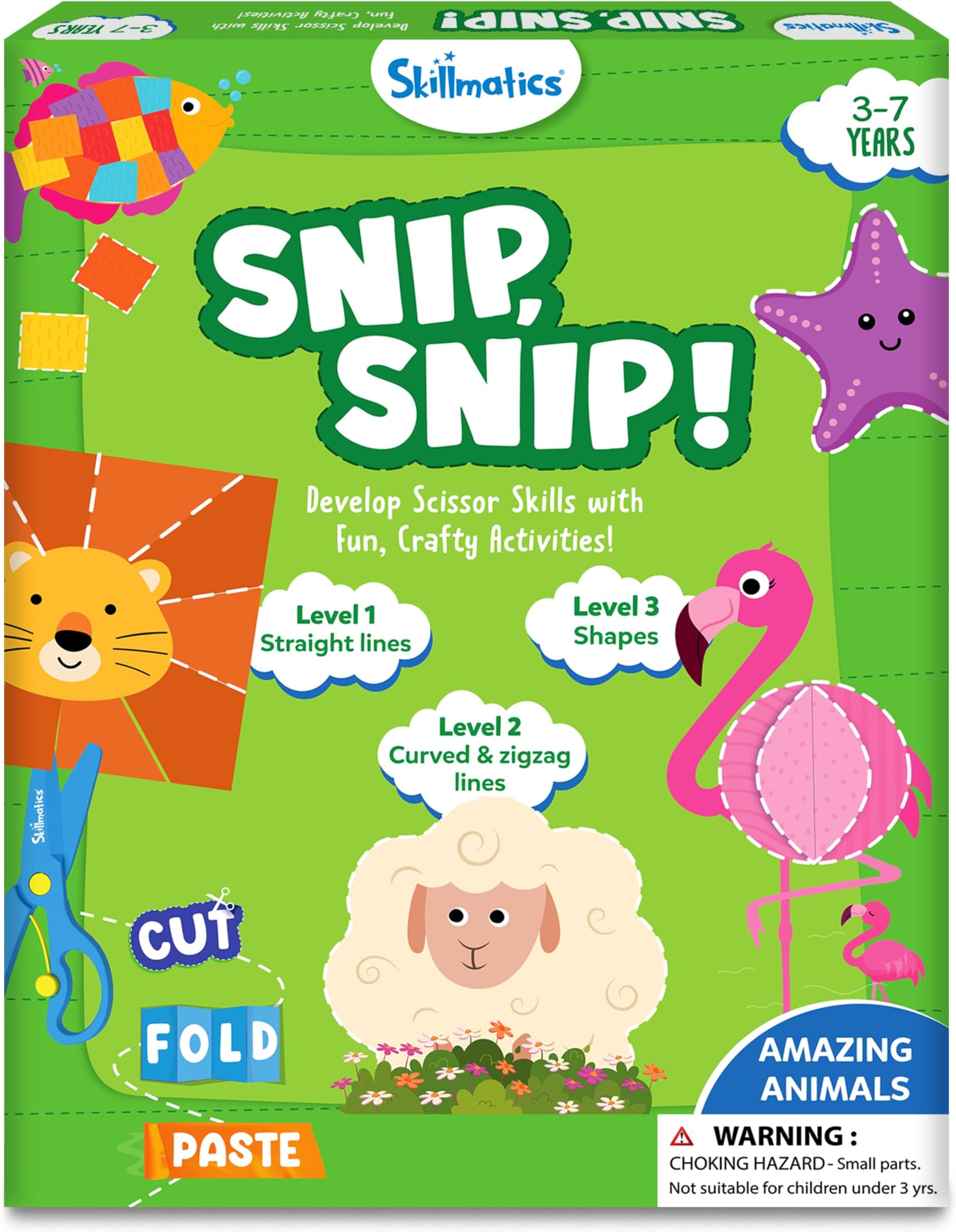 Skillmatics Paper Scissor Activity Book Snip Snip 25 Fun Cutting & Creative Activities for Preschoolers 2 Child-Safe Scissors Fine Motor Skills Craft Kit for Kids Ages 3, 4, 5, 6, 7 Multicolour