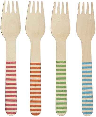 Perfect Stix 158 cubiertos de madera, tenedores de 6 pulgadas con rayas, surtidos (paquete de 24)