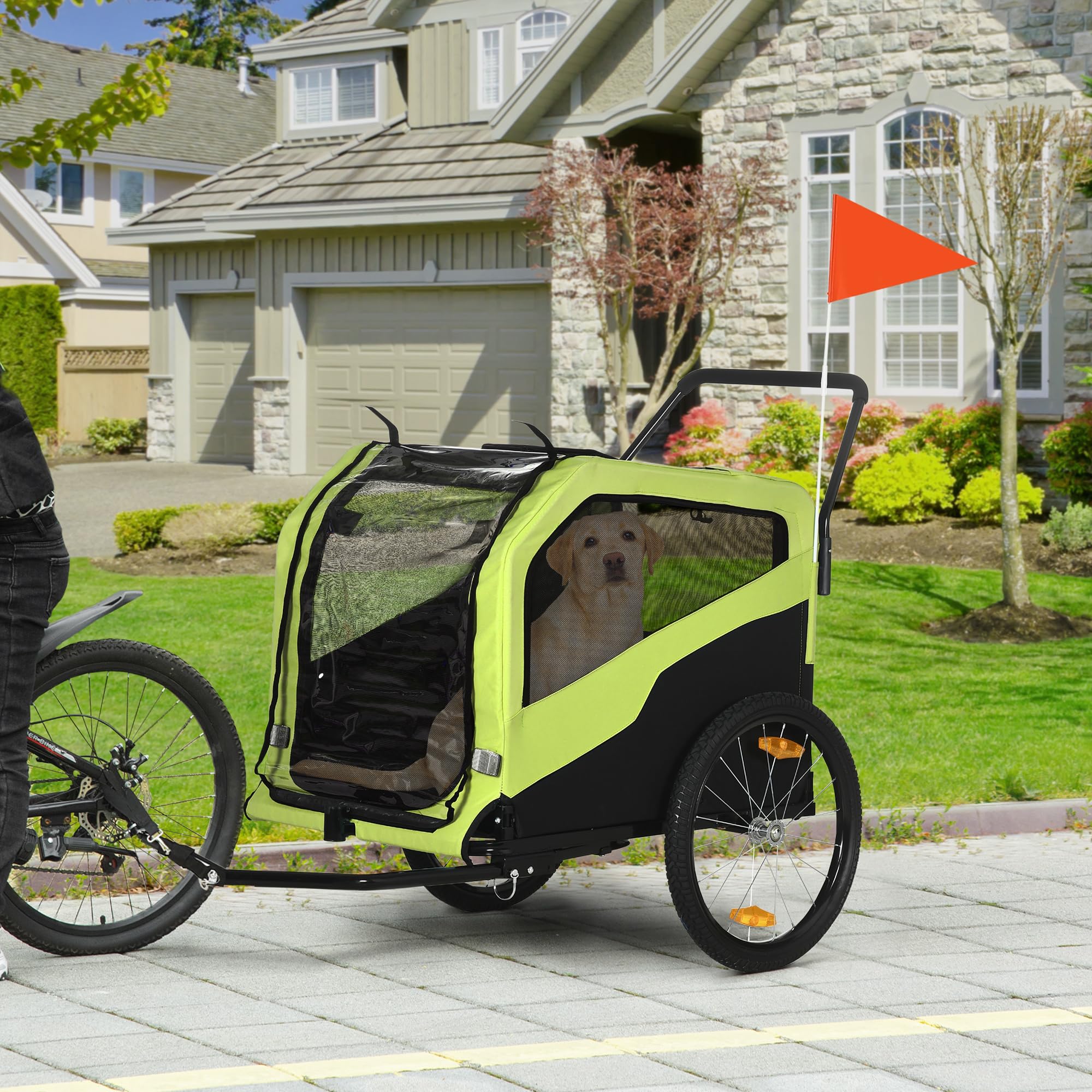 PawHut Remorque vélo 2 en 1 Poussette Grands Chiens avec attelage Vert