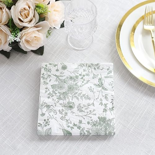 Miniatura 1 de Efavormart - Paquete de 20 servilletas de papel con estampado floral verde salvia blanca, suaves, de 2 capas, altamente absorbentes, desechables