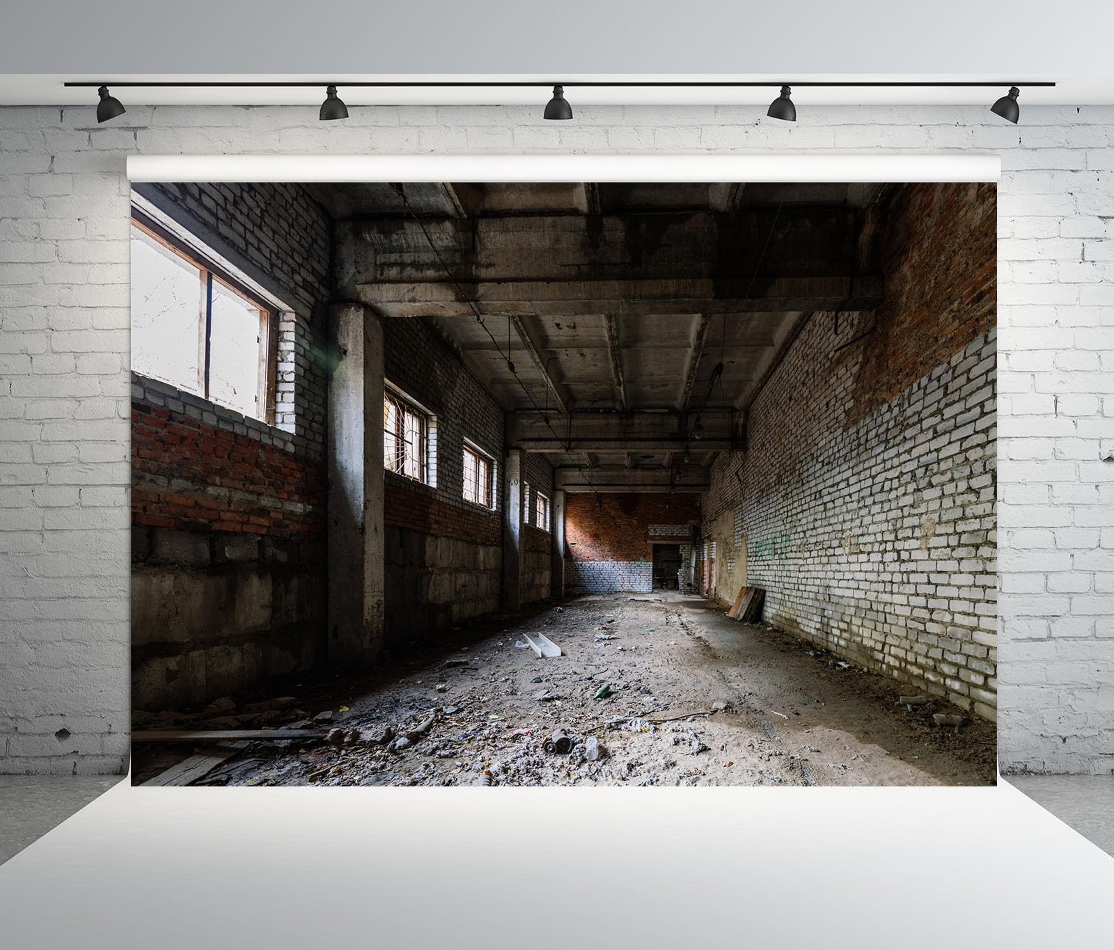 12x10FT (3.6x3m) Capannone Industriale Abbandonato Sfondo Fotografico | Passaggio Di Fabbrica Vuoto Fondale In Tessuto,Pareti In Mattoni Travi Di Cemento,Per Eventi Industriali,Photo Booth