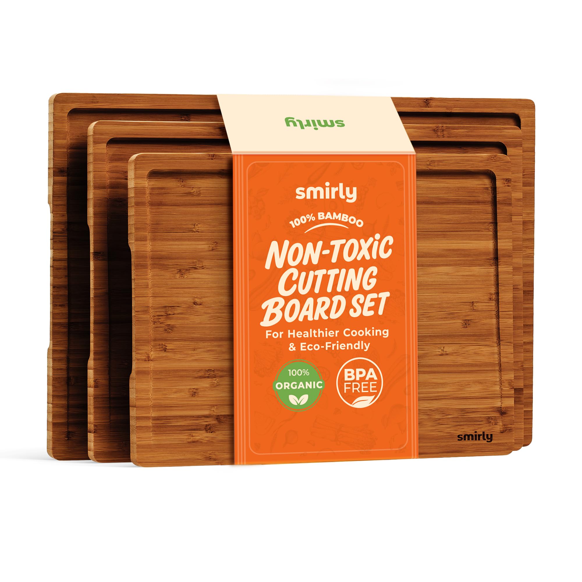 Bamboo Wooden Cutting Boards, Wood Cutting Board for Kitchen, Set of 3 with Deep Juice Grooves, Ideal for Chopping Meat Vegetables, Charcuterie Cheese Serving Tray, Kitchen Gadgets