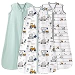 Unnivoll Baby Sleep Sack 0-6 Months 0.5 Tog Wearable Blanket Baby, 3 Pack 100% Cotton Lightweight Sleeping Sack with 2-Way Zipper for Newborn Infant Excavator