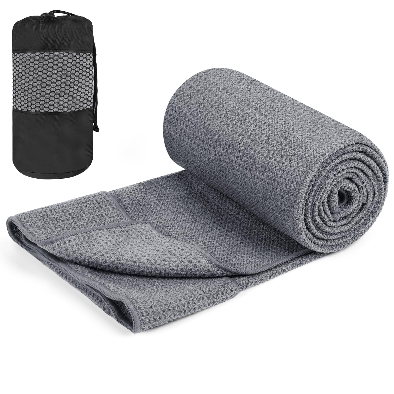 flintronic Yoga Towel, Yoga Mat Towel with Grip Silicone Dots, Microfibre Yoga Blanket Towel, Soft & Breathable, with Quick Dry Yoga Towels and Mesh Carry Bag, for Bikram, Pilates - 183x61cm — image 1