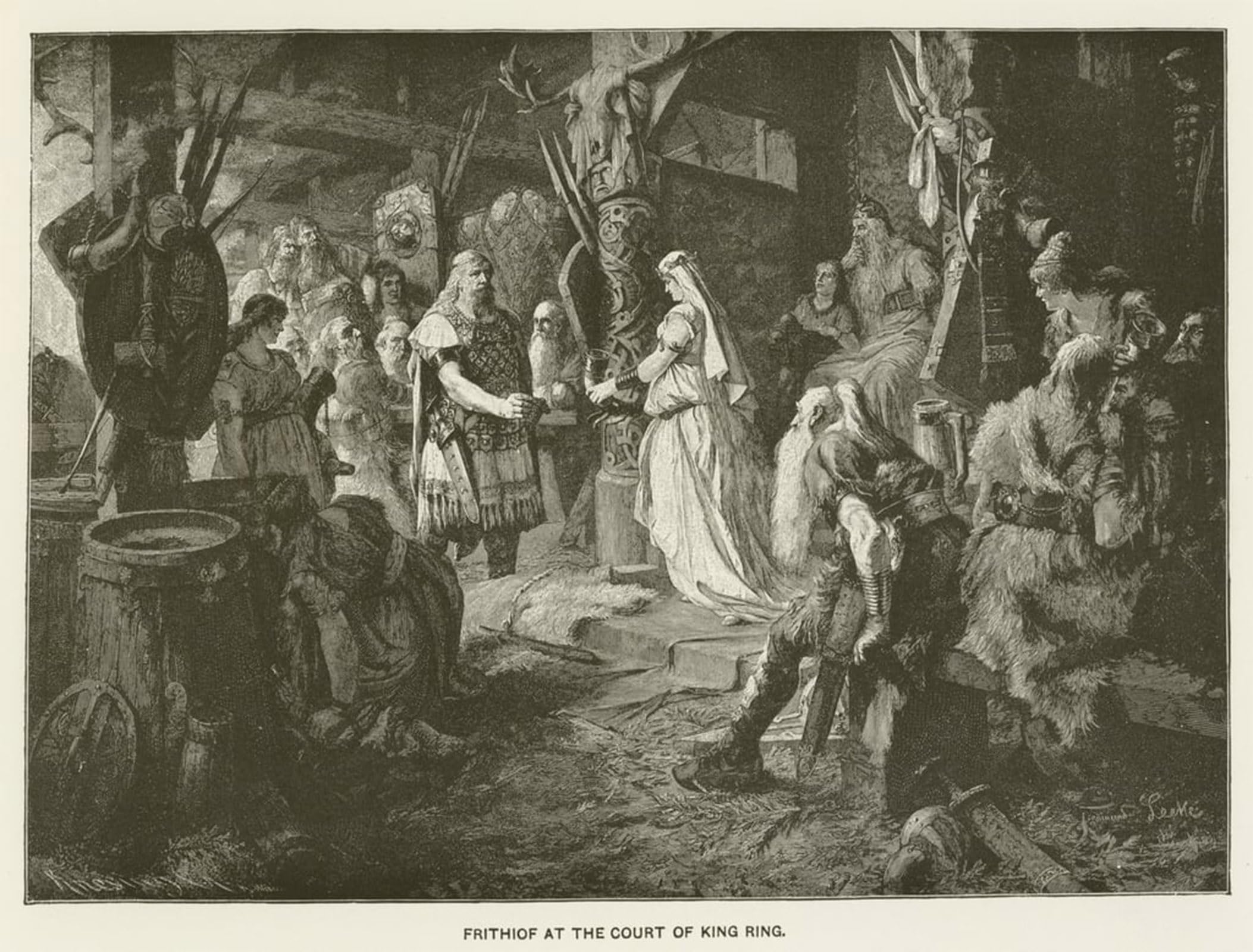 RZHRHJES Retro Picture Portrait Oil Painting Modern Wall Artwork Frithiof At the Court of King by Ferdinand Laeeke Canvas Poster for Office Decor 60x90cm