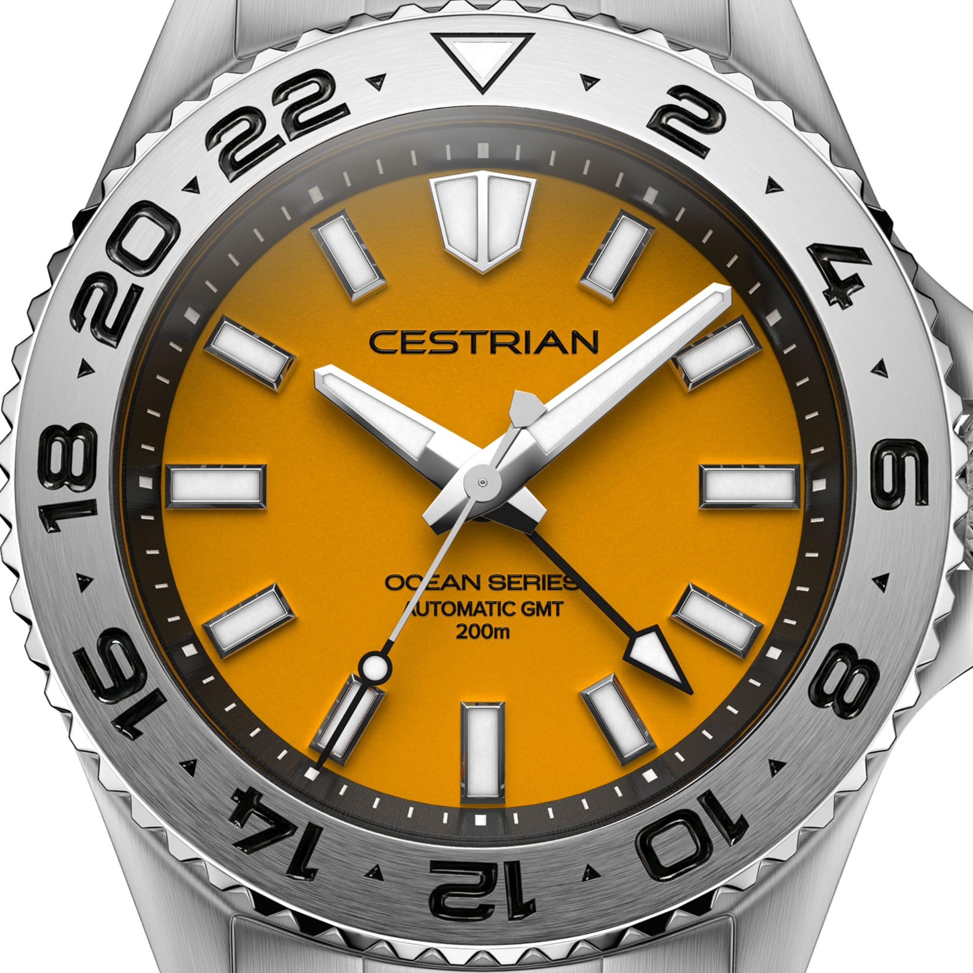 Cestrian Ocean Series 42 mm automatyczny zegarek męski - żółta tarcza, koperta i bransoletka ze stali nierdzewnej 316L, wodoodporny 200 m