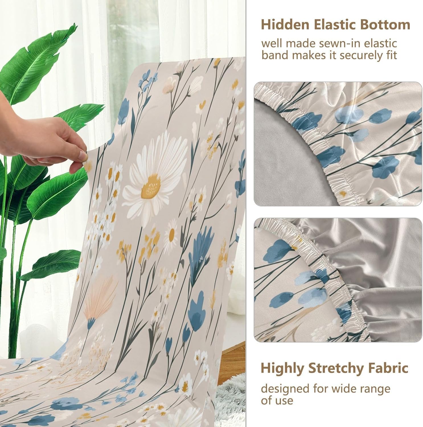 ALAZA Chair Covers for Dining Room, Daisy Field Floral Natural Colors Stretch Chair Cover Sets Chair Protector Removable Washable for Ktichen Restaurant Hotel