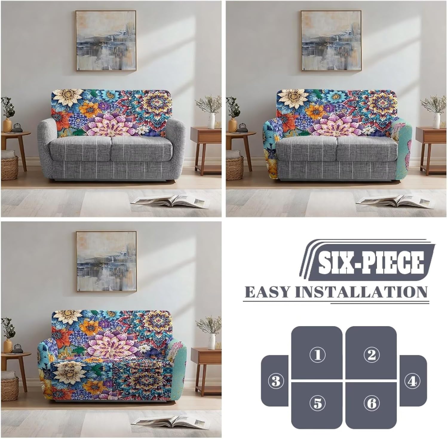 Reclining Loveseat Covers, Durable 2 Seater Sofa Covers for 2 Cushion Couch, Sofa Covers for 2 Cushion Couch with Pockets - Vintage Flower