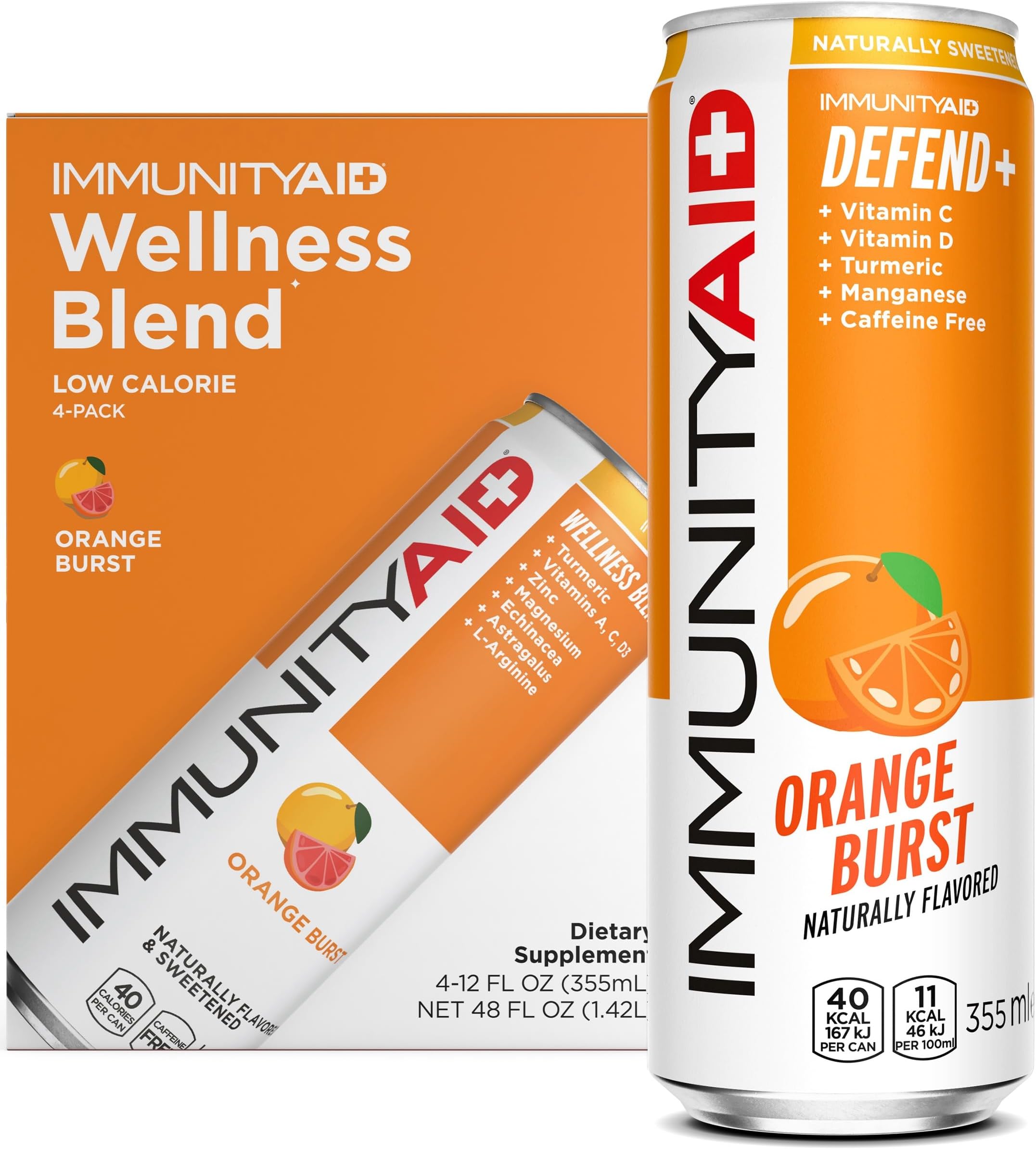 - IMMUNITYAID Wellness Blend, With Echinacea, Zinc, Astragalus and Vitamin C, Only 45 Calories, 100% Clean, Vegan and Gluten-Free, No Artificial Flavors, Sodium or Caffeine, 12 Fl Oz (Pack of 4)
