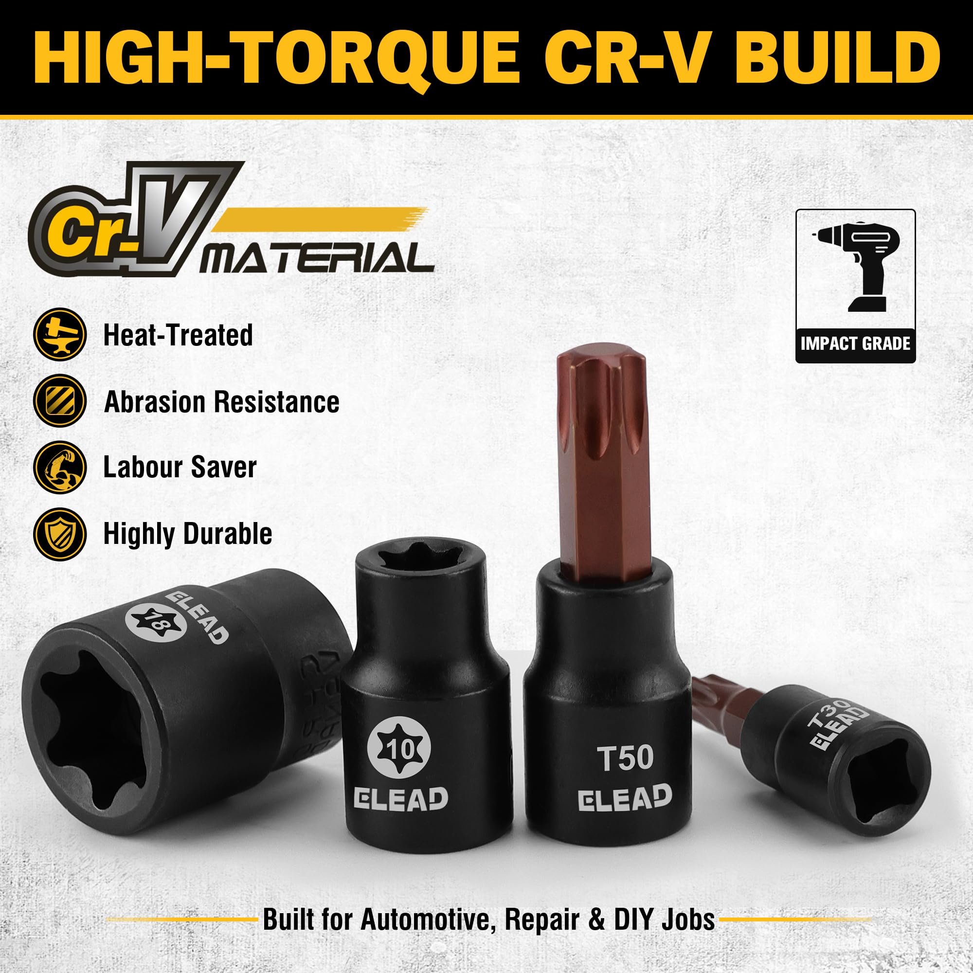 Set di 31 chiavi a bussola Torx in acciaio legato CR-V e S2, Star T8-T70 e E-Torx E4-E24, marcate al laser ad alta coppia per meccanici automobilistici