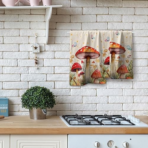 Miniatura 8 de Juego de 2 toallas de mano de hongos bohemios, toallas de baño de flores de mariposa, toalla suave para la cara de invitados, decoración de baño,