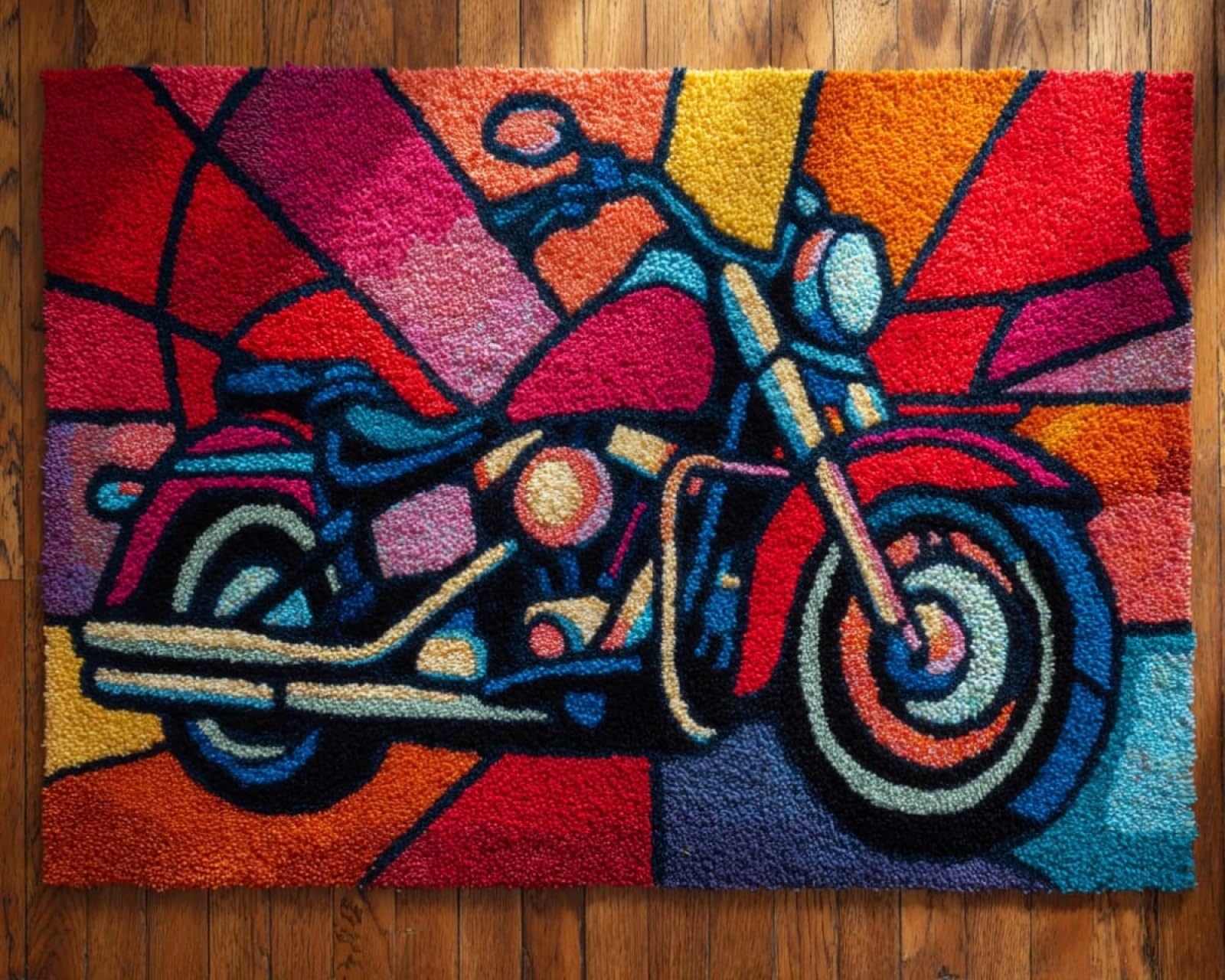 Wallphantom 001 Diy Latch Hook Rug Kit Handmade Carpet,Retro Motorcycles,Crochet Yarn Embroidery Needlework Hook Kit For Beginners,Home Decor Festival,Gift,80X160cm