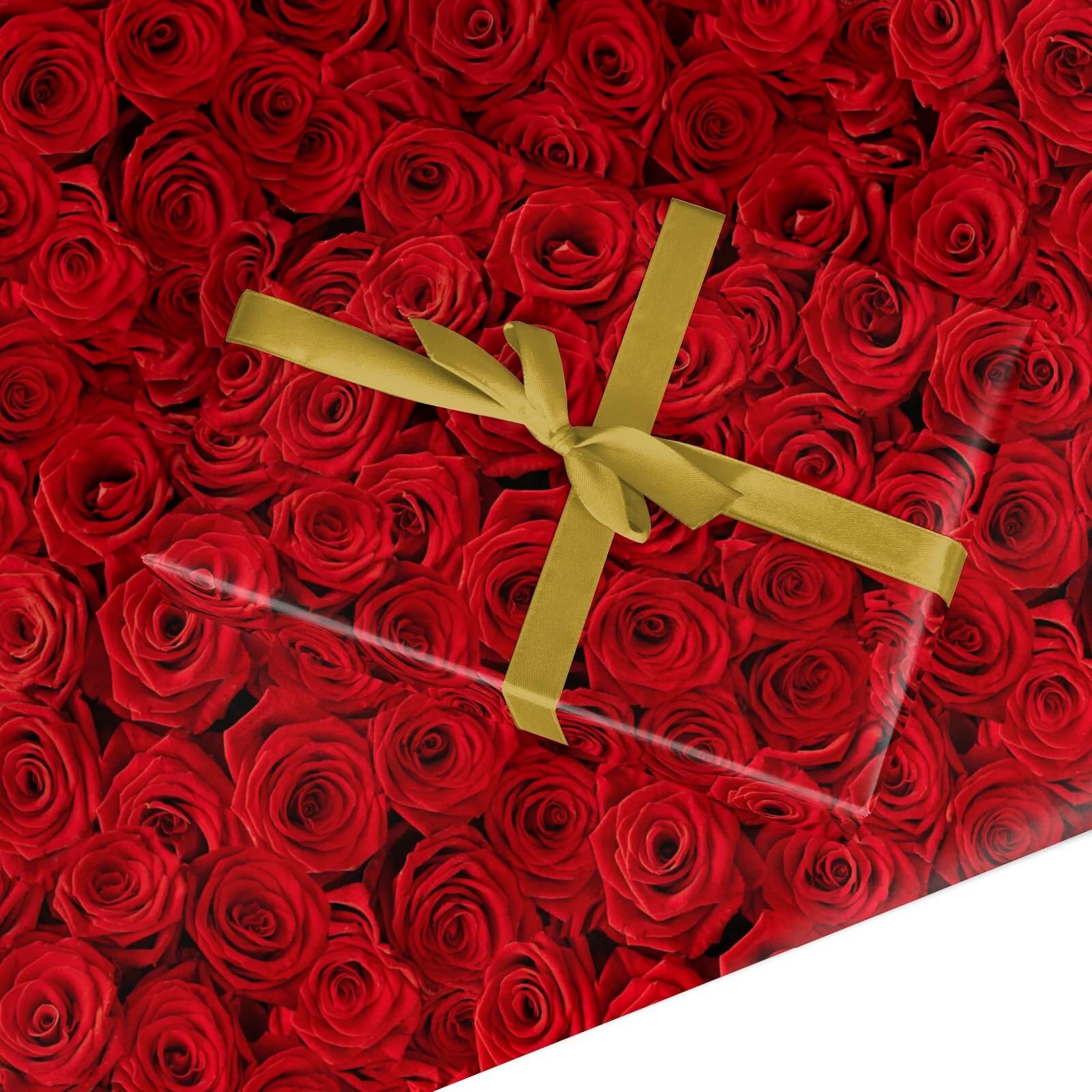 Red Rose Wrapping Paper – Romantic Gift Wrap for Valentine’s Day, Anniversaries, Weddings & Birthdays – Floral Design – Eco Friendly – For Women - Large Roll (50cm x 3.6m)