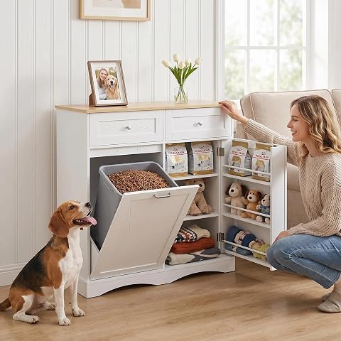 Kepptory 37" Dog Food Storage Cabinet with Drawers, Adjustable Shelf, and Feedin
