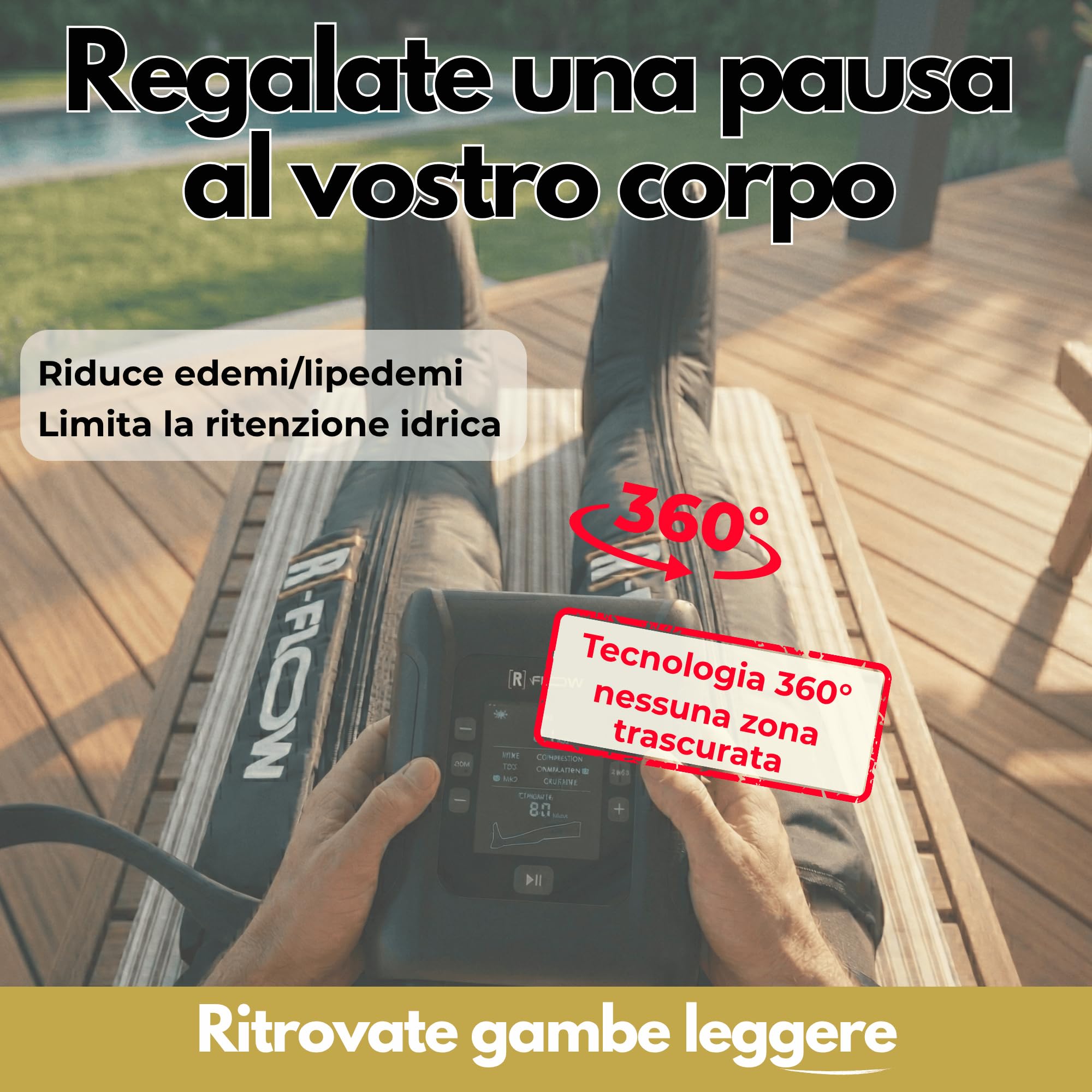 [R]-FLOW Pressoterapia Linfodrenaggio 4 Zone|3 Programmi |Massaggiatore per Piedi Gambe| |Gambe Pesanti|Circolazione Gambe|Pressoterapia per casa|Regalo Festa della Mamma |Garanzia 3 Anni