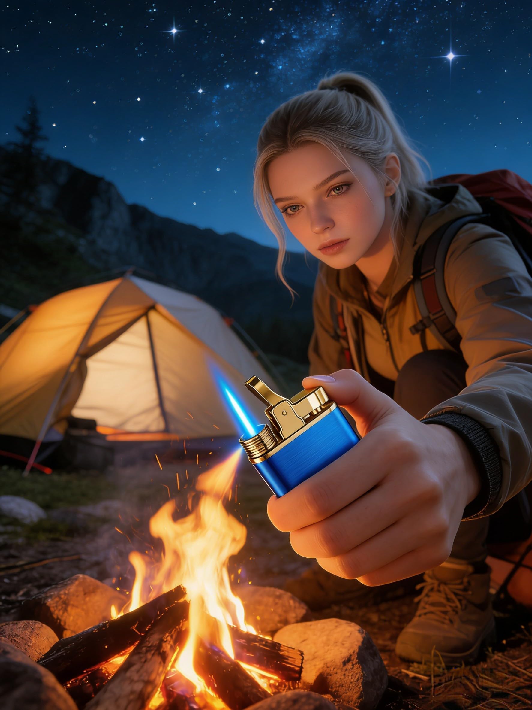 Briquet Torche Coupe-Vent - Jet Flamme Butane Rechargeable Briquet pour Bougies, Camping, Cheminées, BBQ